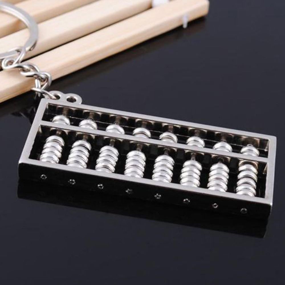 Alloy 8 Rolls Mini Abacus Keychain Key Ring Chain Metal Fob Pendant Ornament Trinket Silver