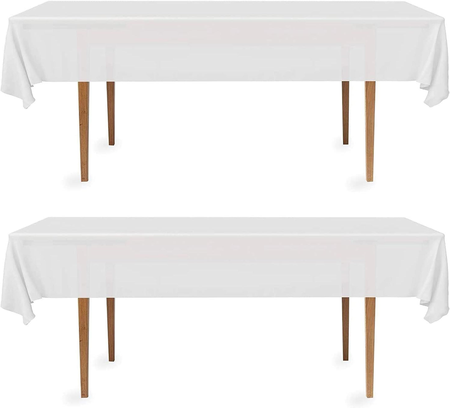 2 Rectangular Tablecloths, BPA-Free Plastic, 54 x 108 Inch, Disposable or Reusable Table Cover for Parties, Picnic & Outdoor, White (2 Pack, Individually Wrapped)