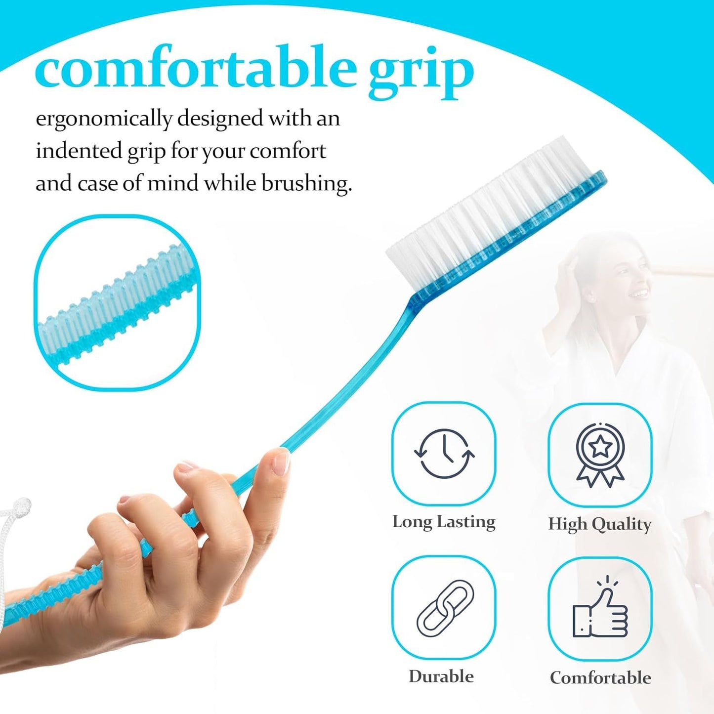 (Random Color, 1 Pack) Bath Brush with Bristles, Long Handle for Exfoliating Back, Body, and Feet, Bath and Shower Scrubber