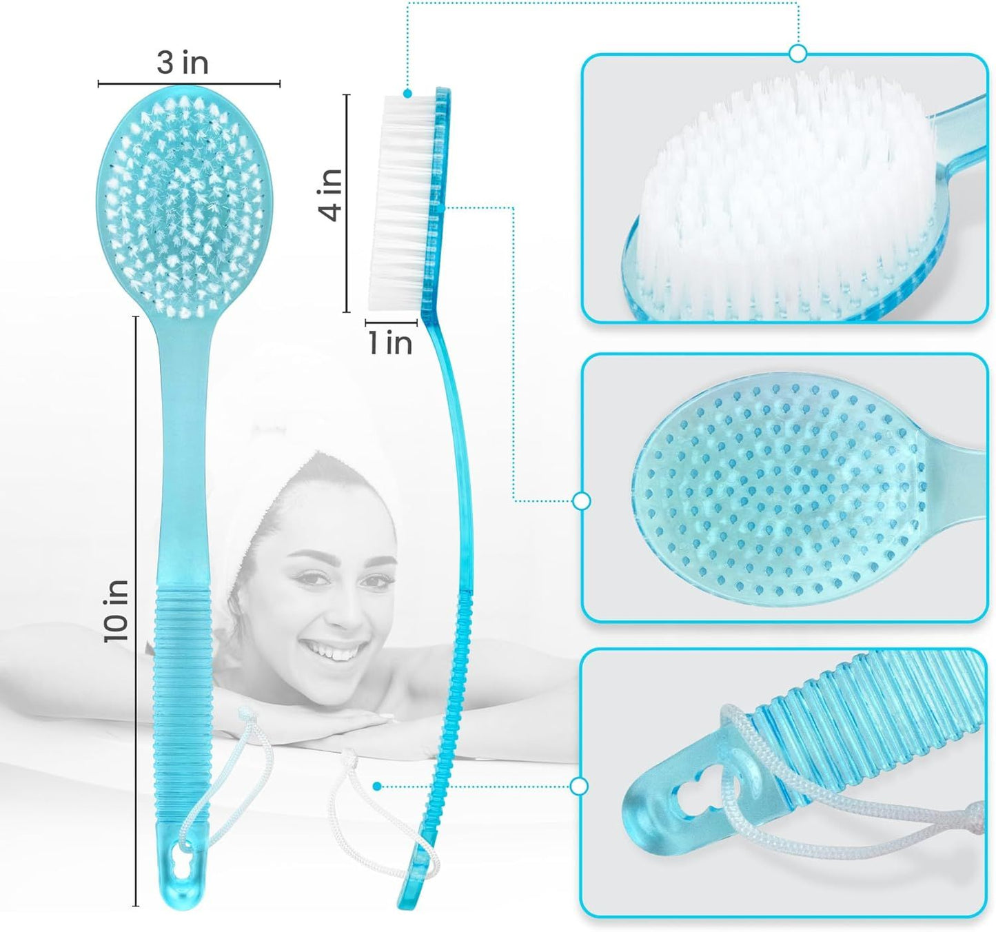 (Random Color, 1 Pack) Bath Brush with Bristles, Long Handle for Exfoliating Back, Body, and Feet, Bath and Shower Scrubber