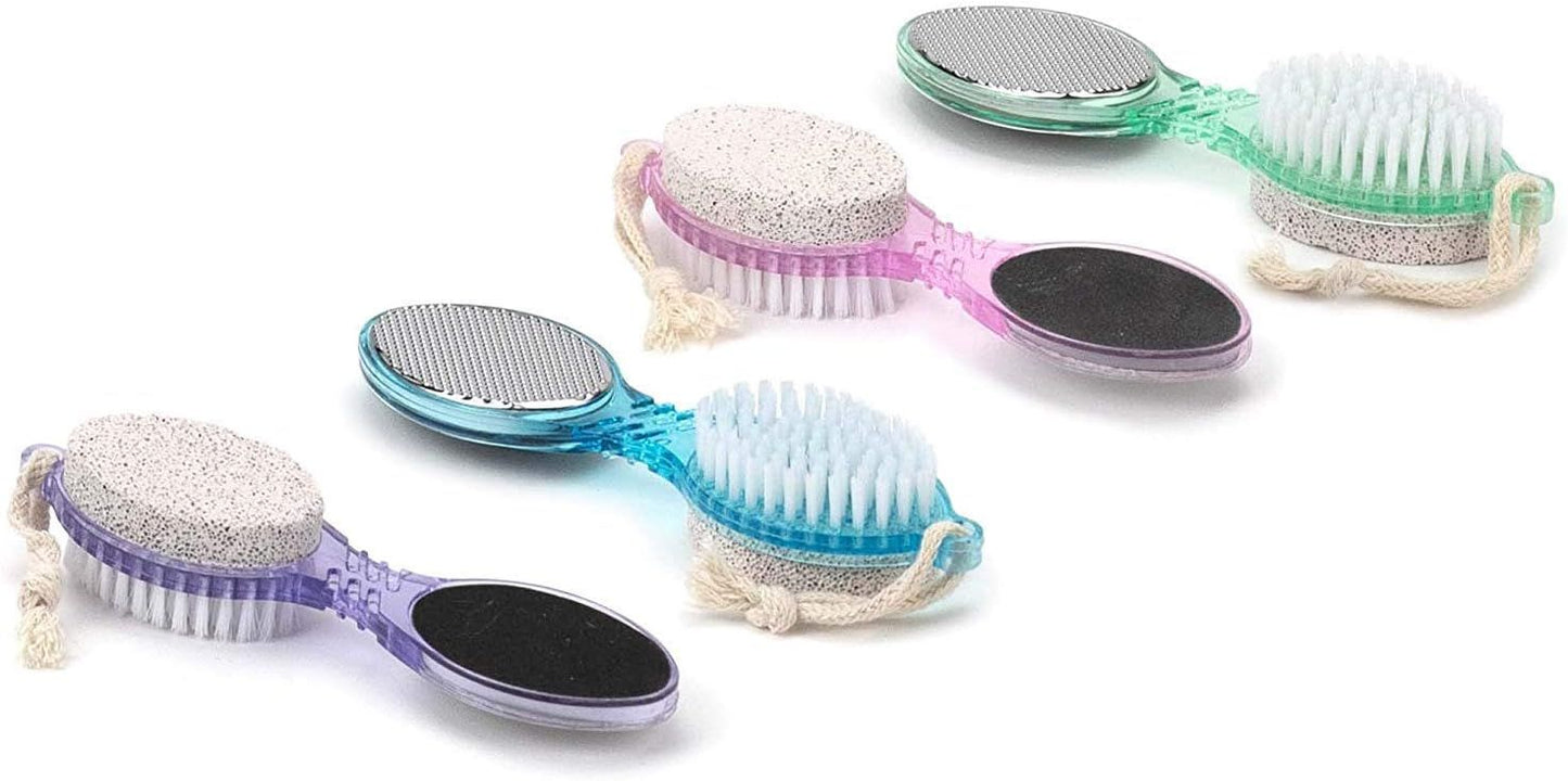 (4 in 1) Pedicure Paddle Kit Tool with Pumice Stone for Feet, Foot Hand Toe Nail Cleaning Brush, Metal File and Emery Board, Manicure Foot Rasp Callus Remover Pedi Set (Random Color, 1 Pack)