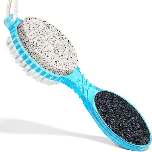 (4 in 1) Pedicure Paddle Kit Tool with Pumice Stone for Feet, Foot Hand Toe Nail Cleaning Brush, Metal File and Emery Board, Manicure Foot Rasp Callus Remover Pedi Set (Random Color, 1 Pack)