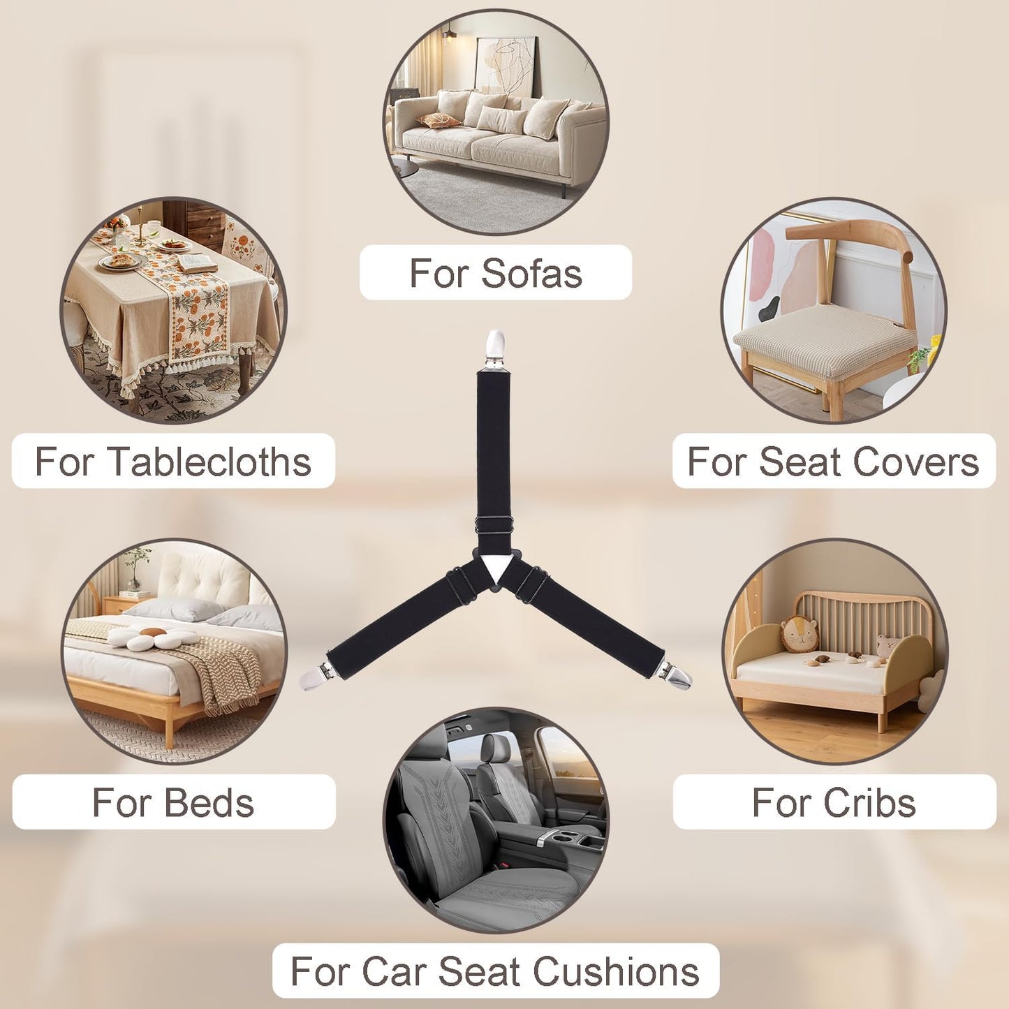 4pcs Bed Sheet Straps Holders, Adjustable Non Slip Elastic Bedsheet Grippers Triangle Mattress Suspenders, Keep in Place Fitted Bed Sheet Holders for Corners, Sofa Cushion, Mattress Cover Straps White