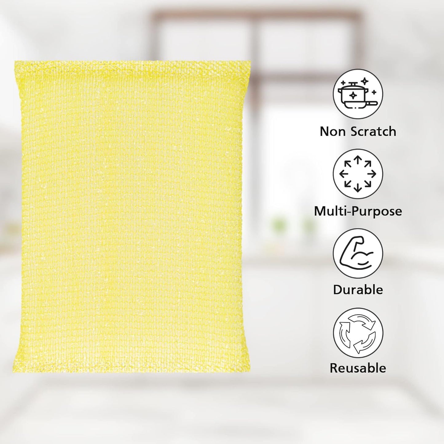 4 Multipurpose Scouring Pads, Non-Scratch Cleaning Sponge for Kitchen, Bathroom, Pots, Pans, and Dishes (4 Pack)