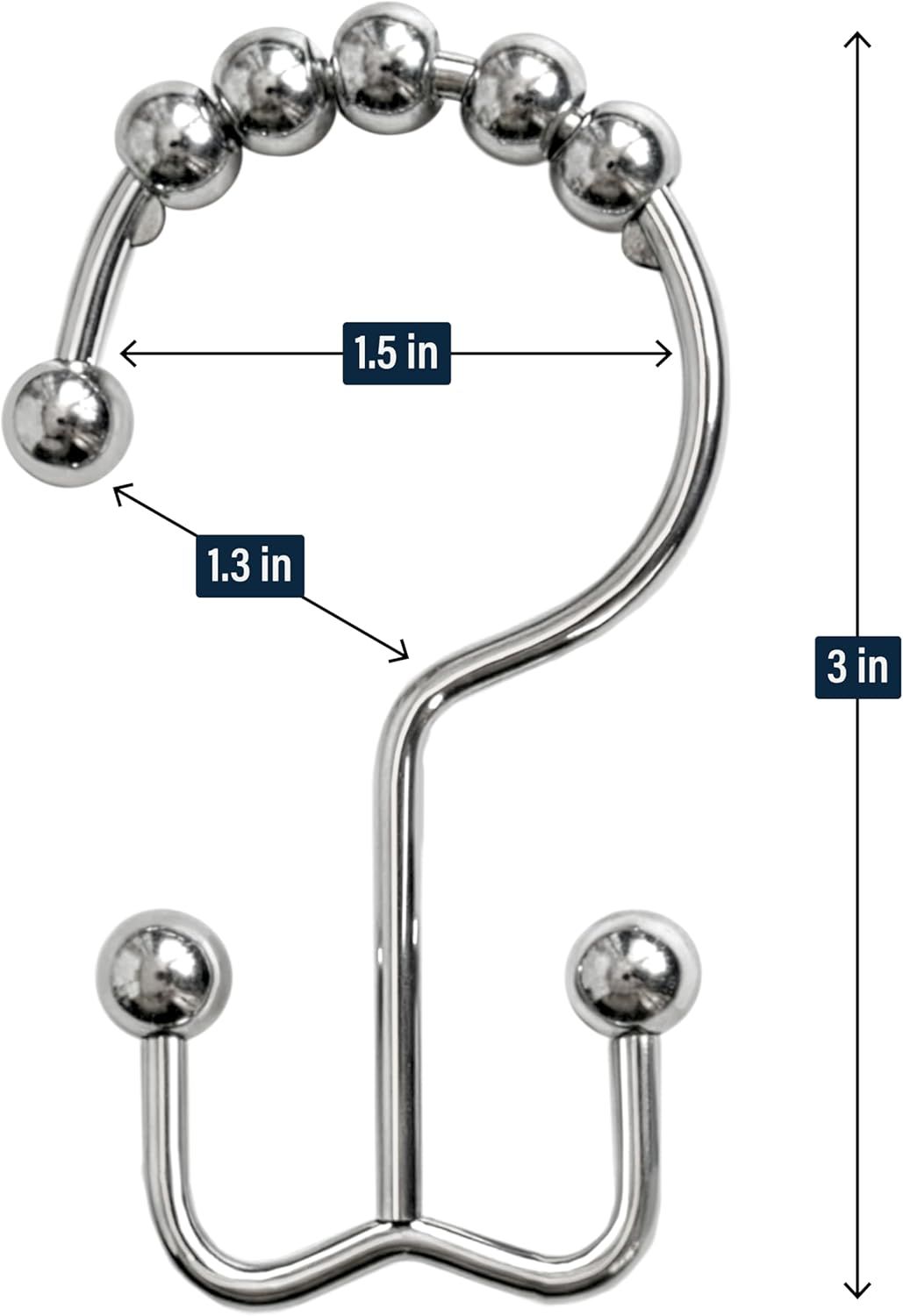 12 Pack Shower Curtain Hooks, Heavy Duty Coated Stainless Steel, Rustproof and Corrosion Resistant, Smooth Glide Double Hooks for Standard Shower Rods, Chrome (12 Pack)