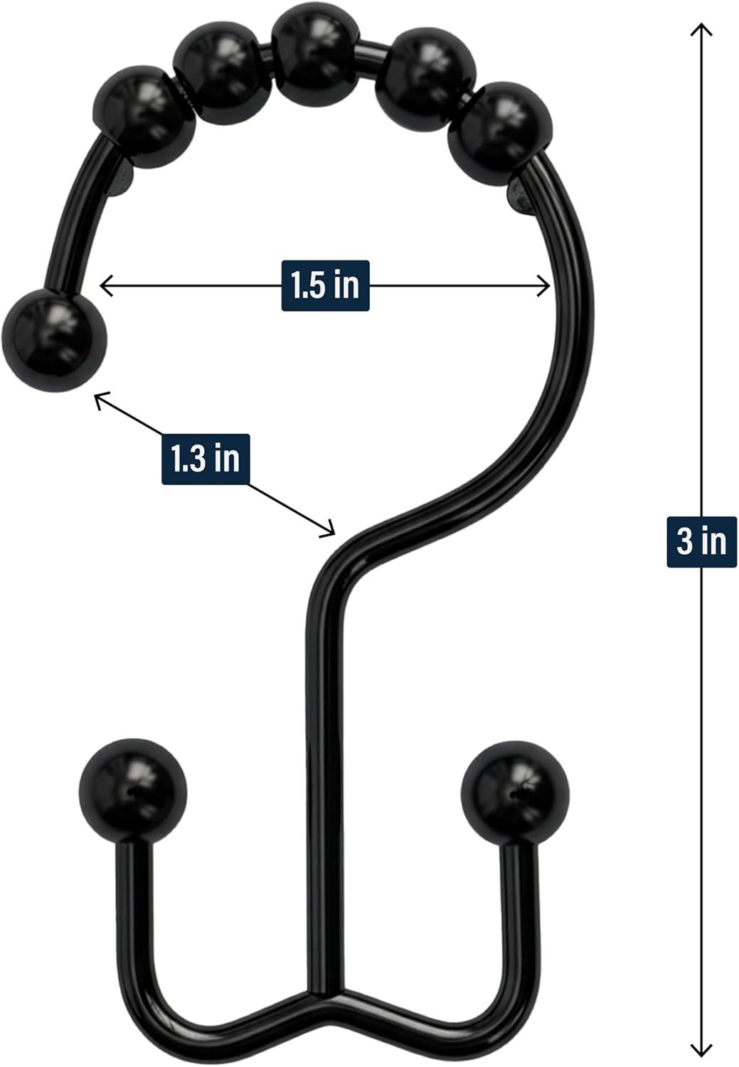 12 Pack Shower Curtain Hooks, Heavy Duty Coated Stainless Steel, Rustproof and Corrosion Resistant, Smooth Glide Double Hooks for Standard Shower Rods, Black (12 Pack)