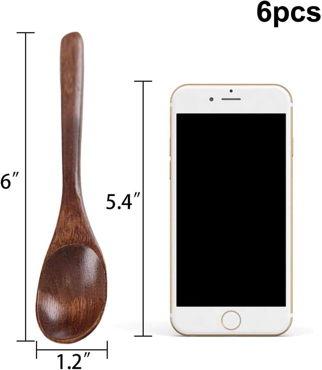 6PCS Wooden Spoons for Eating, 6 Inch Small Wooden Spoons for Honey, Coffee, Tea, Hot Cocoa, Jam, Bath Salts, Little Wood Table Spoon for Stirring, Smooth Finish, Unique Gifts for Men Women