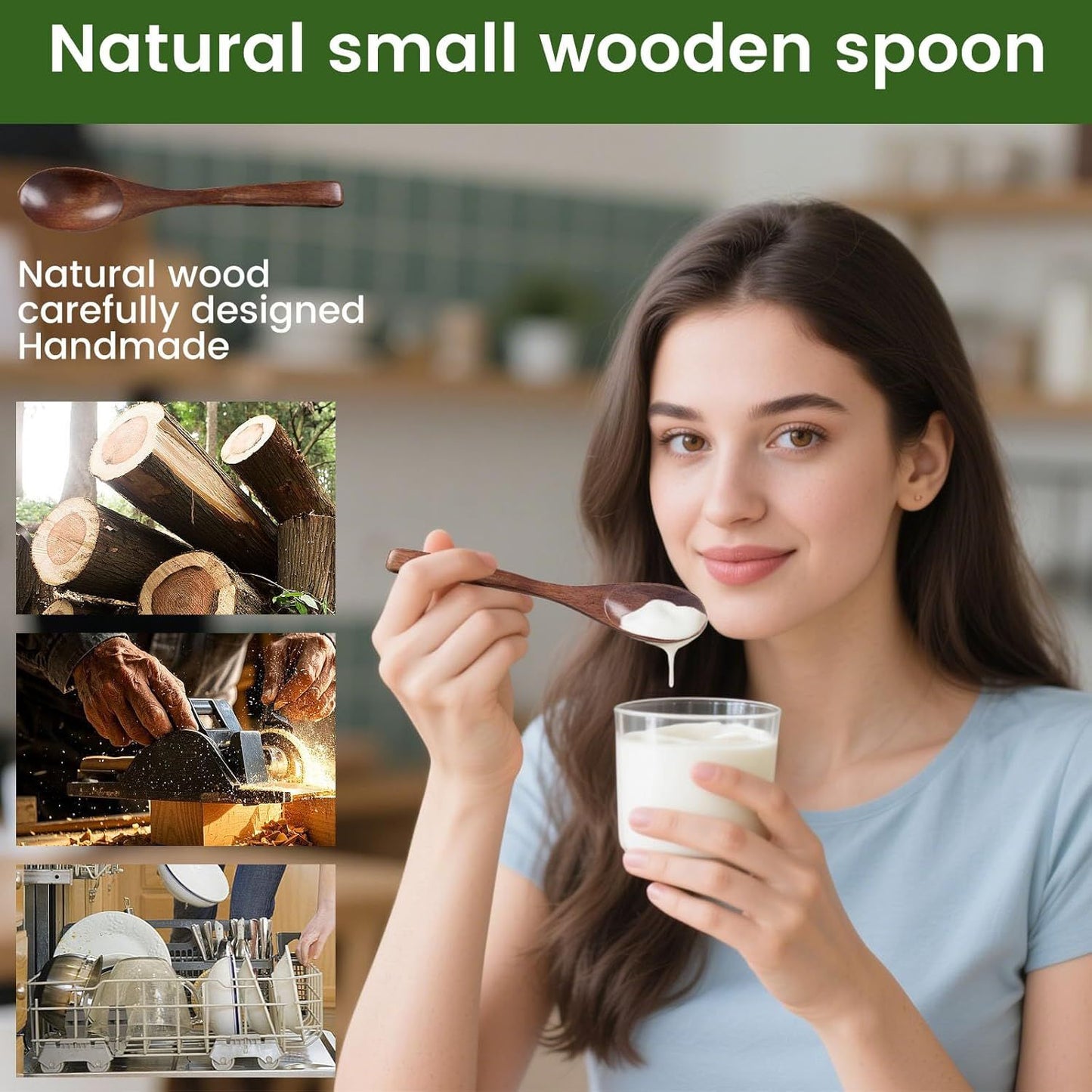 6PCS Wooden Spoons for Eating, 6 Inch Small Wooden Spoons for Honey, Coffee, Tea, Hot Cocoa, Jam, Bath Salts, Little Wood Table Spoon for Stirring, Smooth Finish, Unique Gifts for Men Women