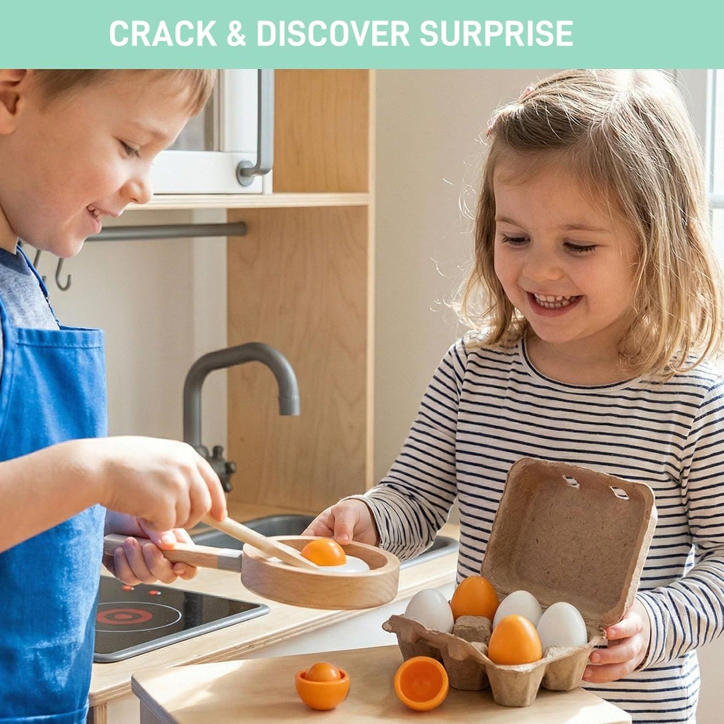 6PCS Play Food Sets for Kids Kitchen,Play Kitchen Accessories Wooden Egg Toy Food Grocery Store Pretend for Toddler Cooking DIY