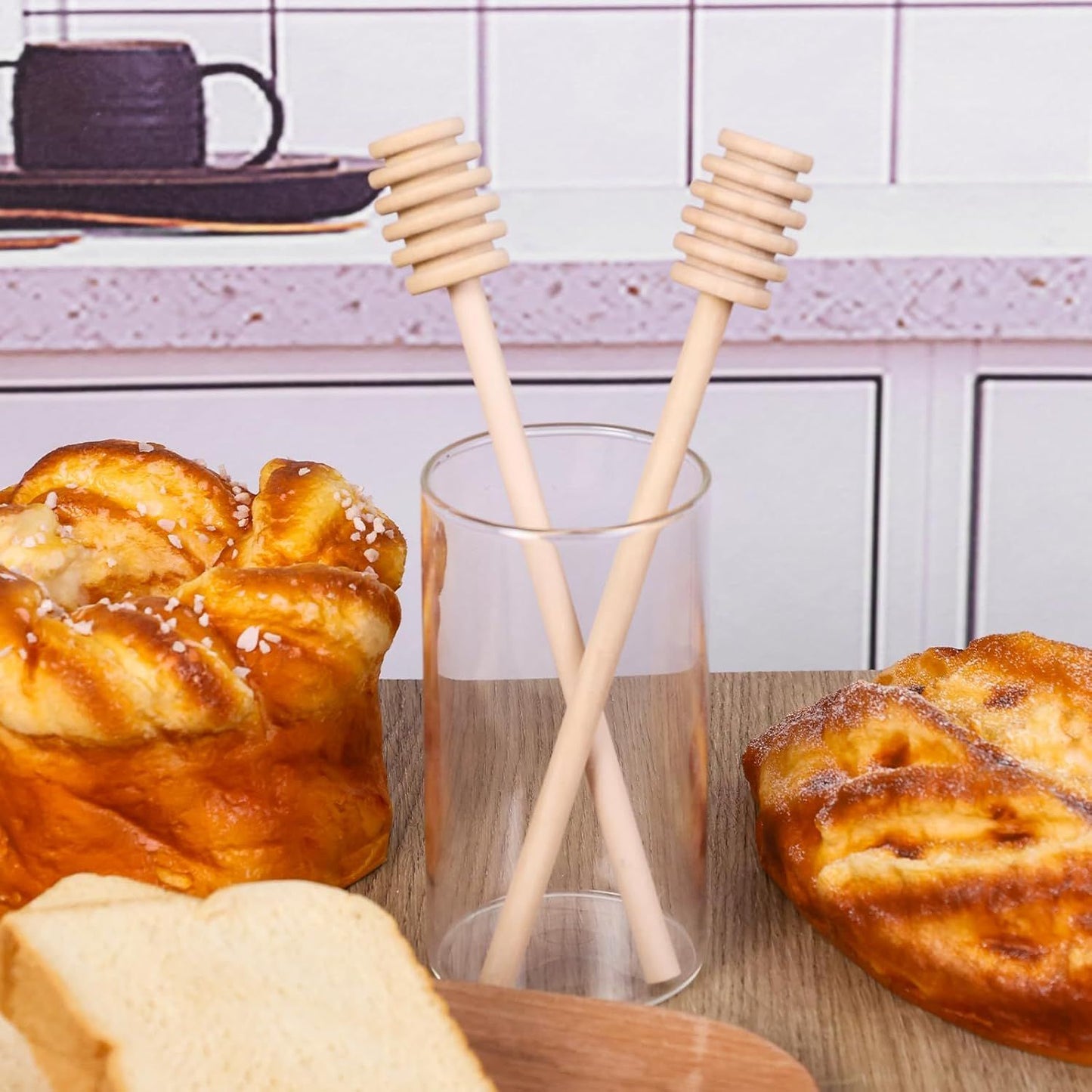 2PCS Wooden Honey Mixing Stirrer, 8 Inch Honey Dipper Sticks Long Handle Honeycomb Stick for Collecting Dispensing Drizzling Jam, Wedding Gifts & Party Favors