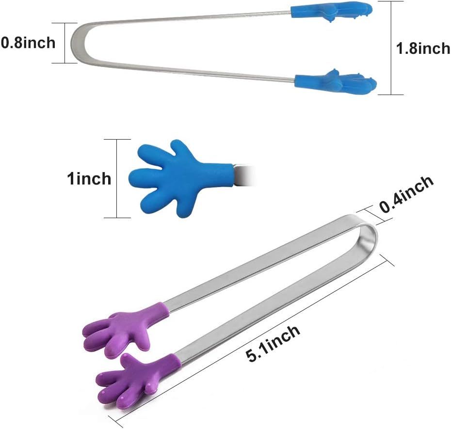 8PCS Silicone Mini Tongs, 5Inch Hand Shape Food Tongs, Colourful Small Kids Tongs for Serving Food, Ice Cube, fruits, Sugar, Barbecue by  (Palm sharp)