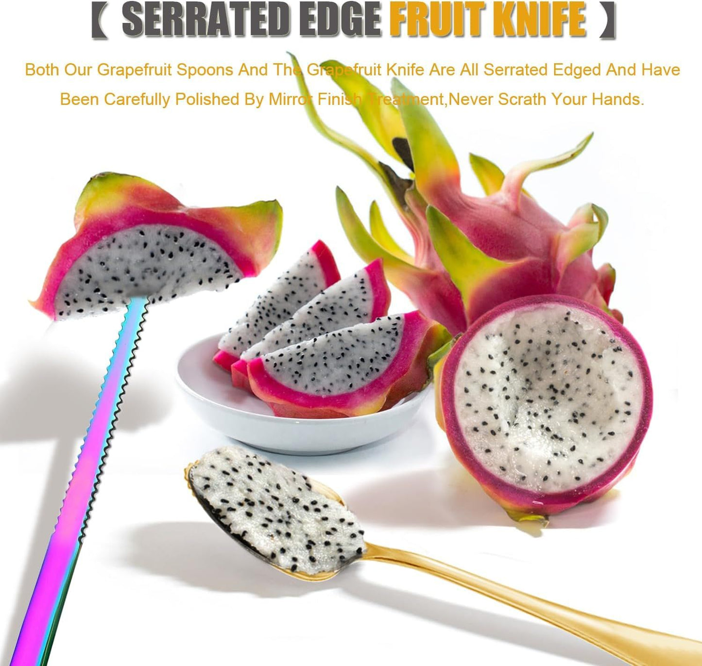Serrated Edge Grapefruit Spoons Stainless Steel Grapefruit Utensil Tool Dessert Fruit Spoons for Citrus Lemon Kiwi Salads Melon Lime Pitaya Apple Fruit Puree (Silver)