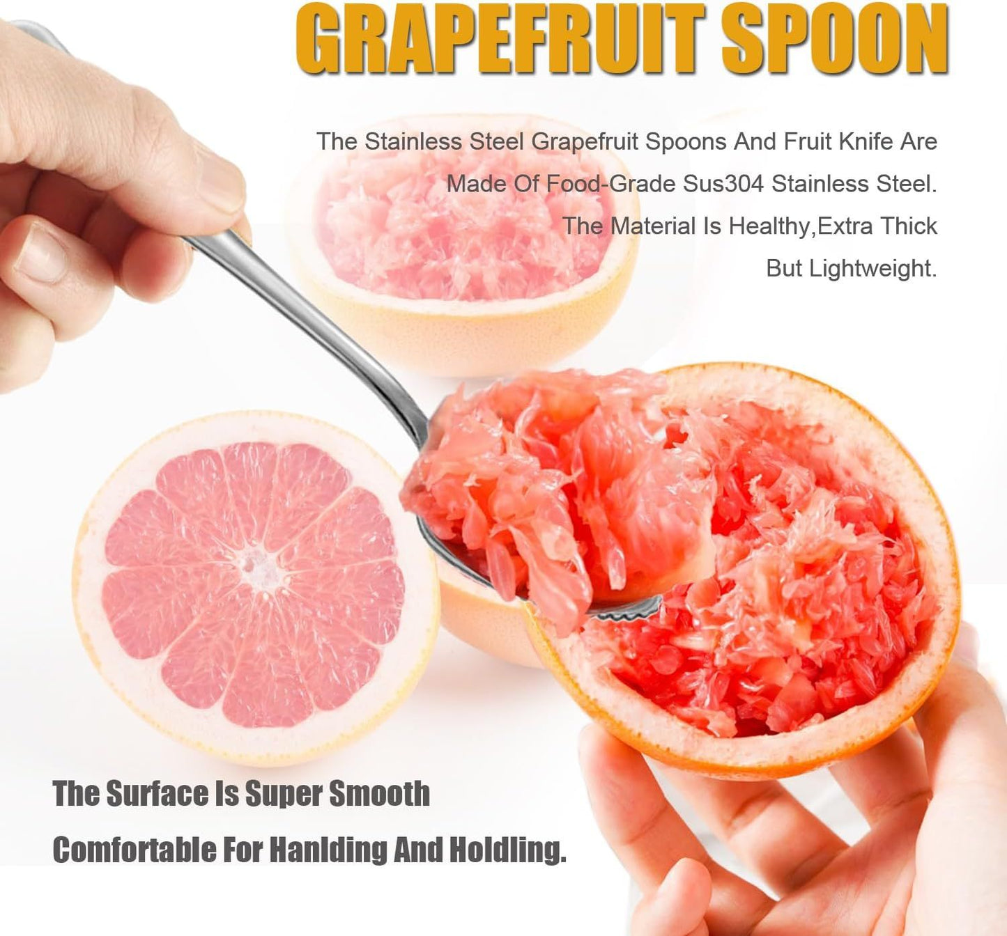 Grapefruit Spoons Serrated Edge Knife Stainless Steel Utensil Tool Dessert Spoon for Citrus Lemon Kiwi Salads Melon Lime Pitaya Apple Fruit Puree (Silver)