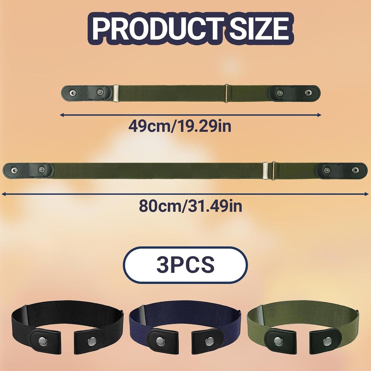 Elastic No Buckle Belt, 3PCS Adjustable Elastic Stretches Buckle Free/No Buckle Stretch Belts, Boy Girls Belt Kids Adjustable Stretches Belt Silver Square Buckles ﻿