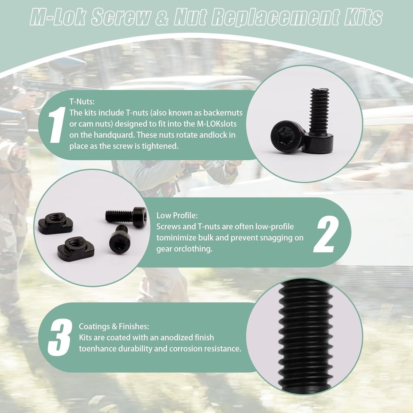 T Bolt M4/ M Lok Nuts, 12PCS M4 T Nutings and Screws, Mlok-Screw and Nutings Replacement Set, T-Nuts/Screws Replaces Setings Steel, Rail Mount Screwing/T-Nuting Accessories ﻿