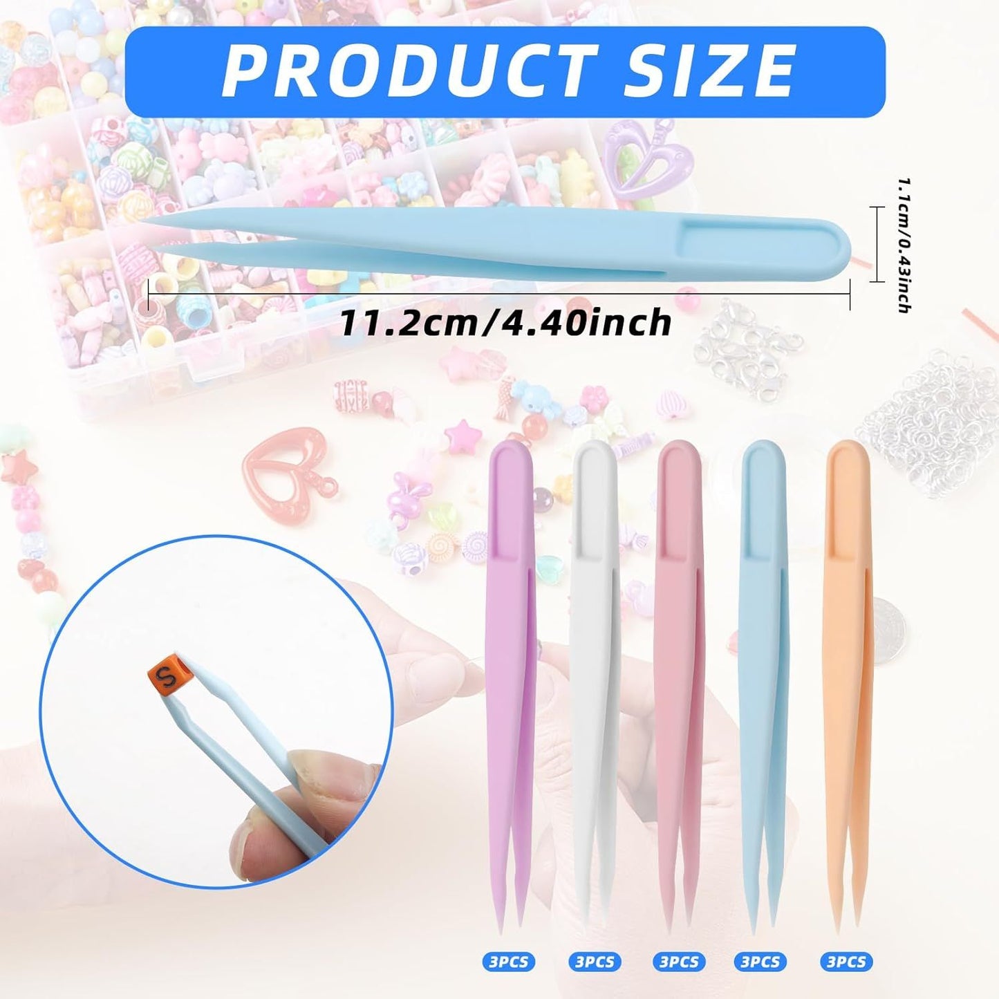 15PCS Multi-Colors Plastic Tweezers, Plastic Fuse Beads Forceps for DIY Craft Jewelry Making Family, Handmake Beads Crafts Tweezers/Manual DIY Creative Craft Game Tool for Beading Projects