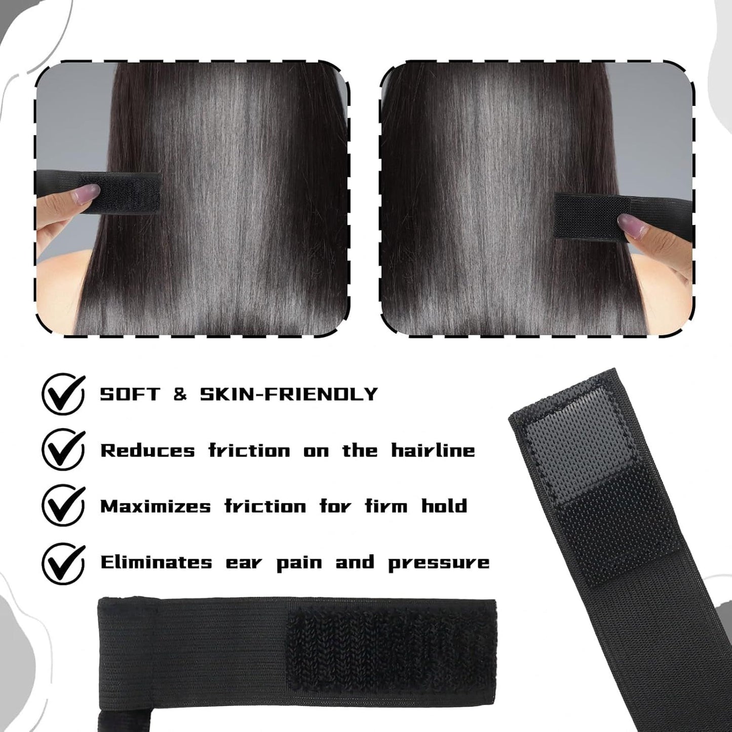2 Pcs Lace Melting Band with C-Shaped Ear Cut Outs, Non-Slip Elastic Wig Band for Lace Front Wigs, Painless Wig Grip Band for Melting Lace & Edge Control, Hairline Melting Wrap for Women