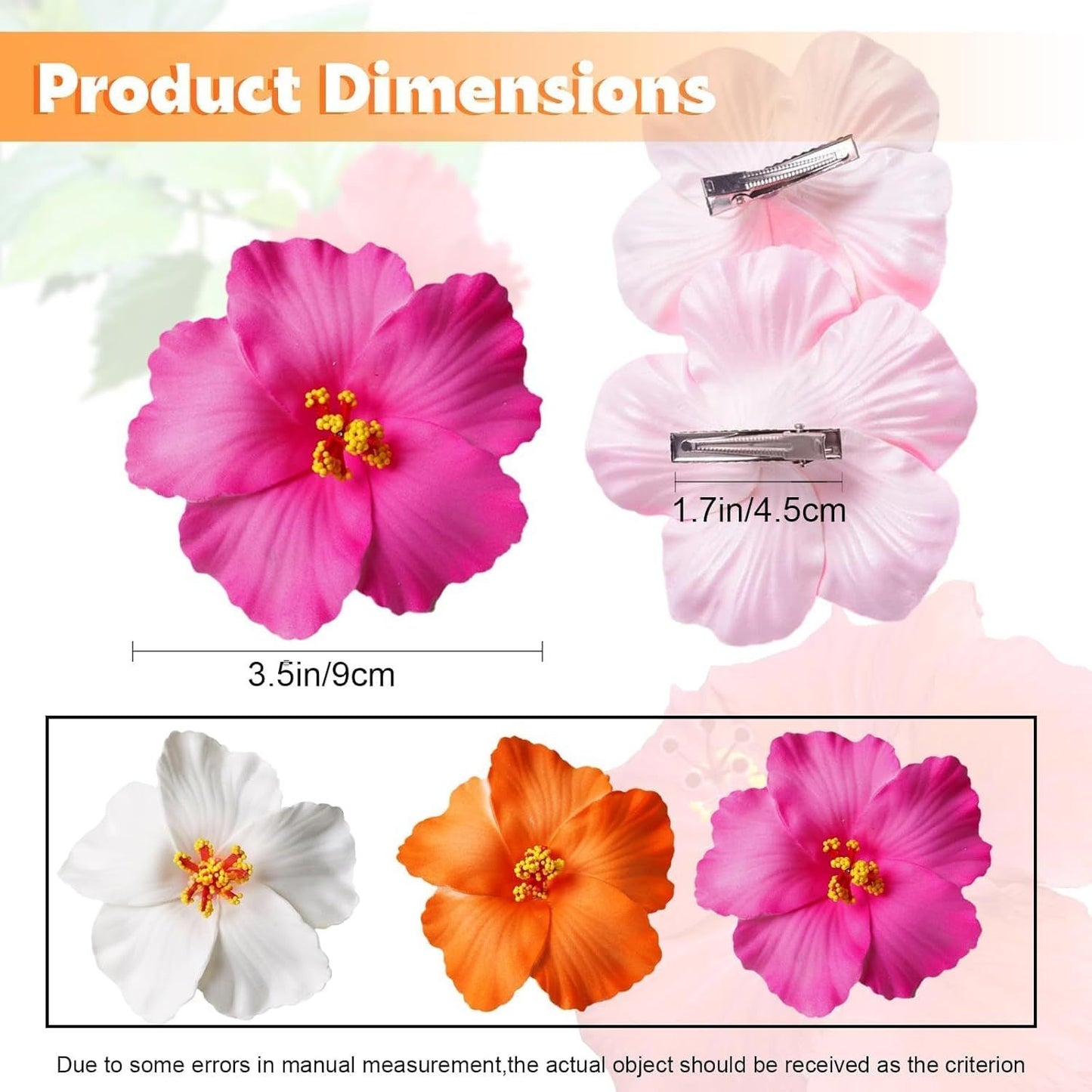 3 Pack Hawaiian Flower Hair Clips, 3.5" Tropical Plumeria Hibiscus Flower Hair Clip for Women, Hibiscus Hair Clips for Beach, Luau, Wedding Accessories