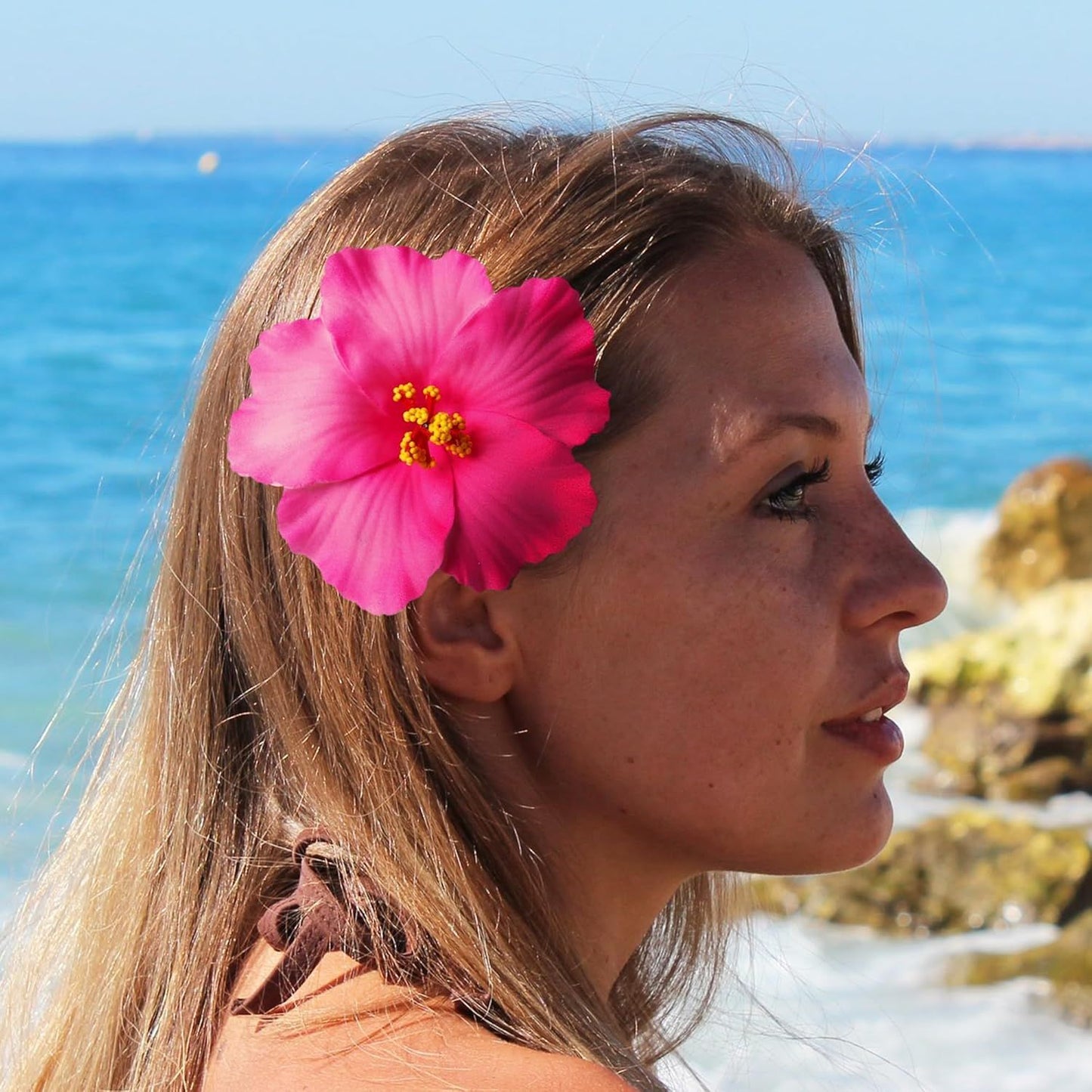 3 Pack Hawaiian Flower Hair Clips, 3.5" Tropical Plumeria Hibiscus Flower Hair Clip for Women, Hibiscus Hair Clips for Beach, Luau, Wedding Accessories