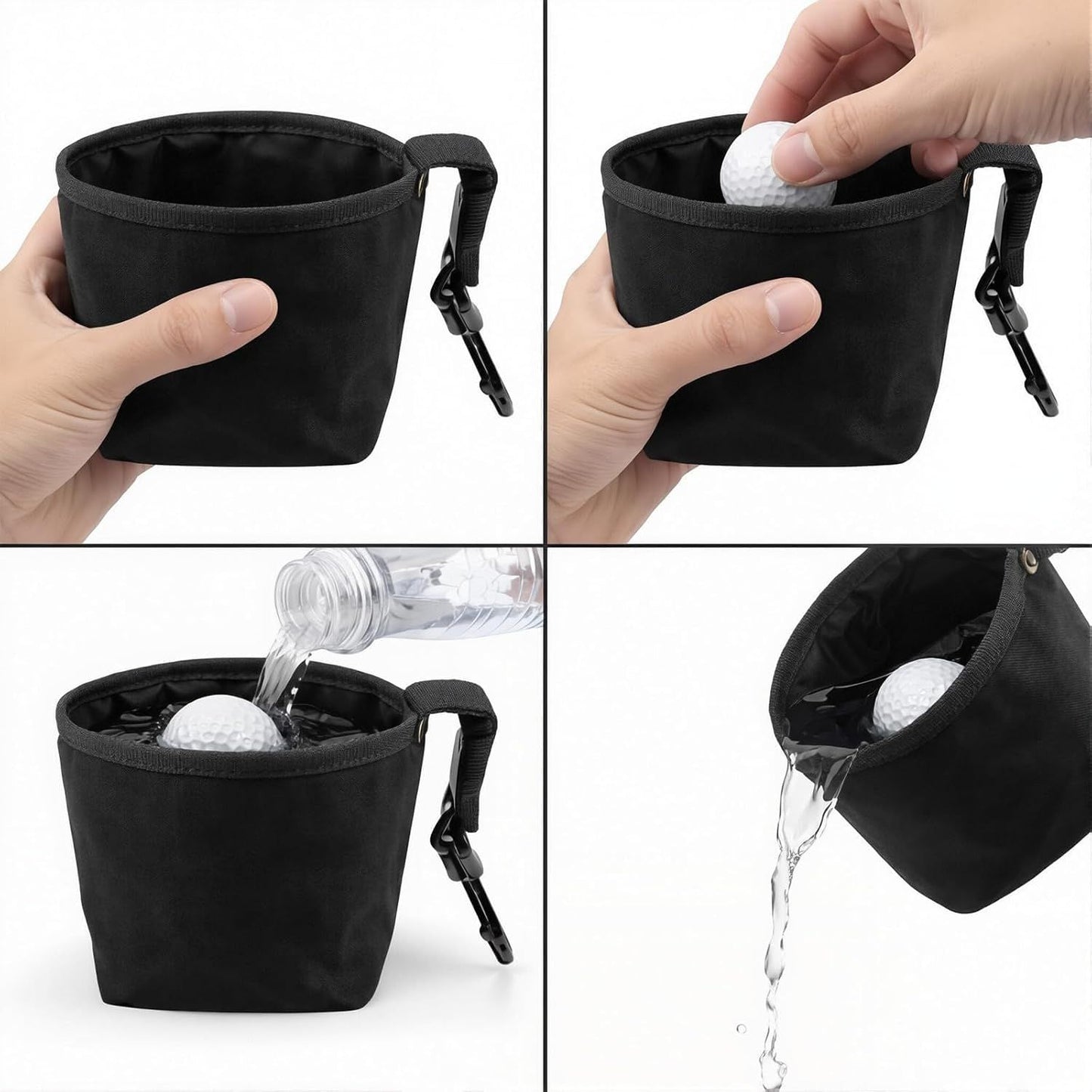 Golf Ball Cleaner Pouch with Belt Clip, 2-in-1 Waterproof Golf Ball Washing Bag, Leak-Proof Microfiber Inner Lining, Portable Golf Club Groove Cleaner Accessory, Practical Golfing Gift for Men & Women