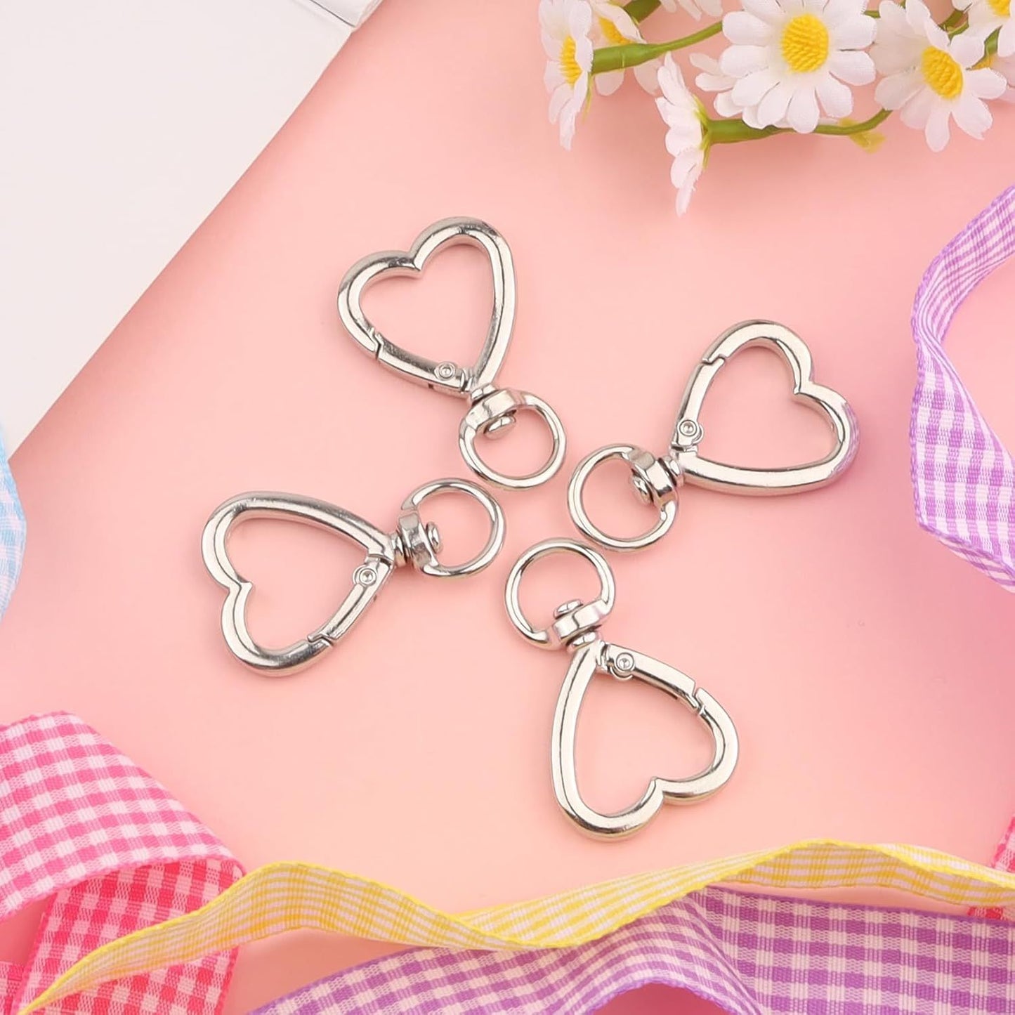 Heart Keychain Clips 20PCS Silver, DIY Creative Key Ring Metal Heart Shape Keychain, Zinc Alloy Hearting Key Chain Snap Hook Carabiner Clip for Wristlets, Heart Shaped Spring Buckles Jewelry Kit
