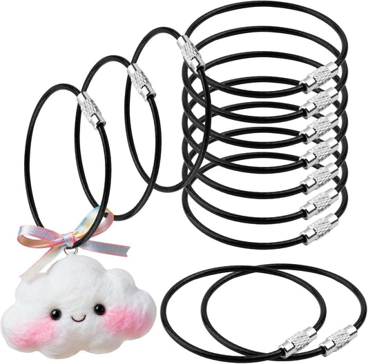 12-Pack Stainless Steel Cable Keychains, 2.0mm Heavy Duty Wire Key Ring with Black Nylon Coating, 6 Inch Loop for Keys & Luggage Tags, Secure Screw Lock Design, Multi-Purpose Wire Key Rings Loop