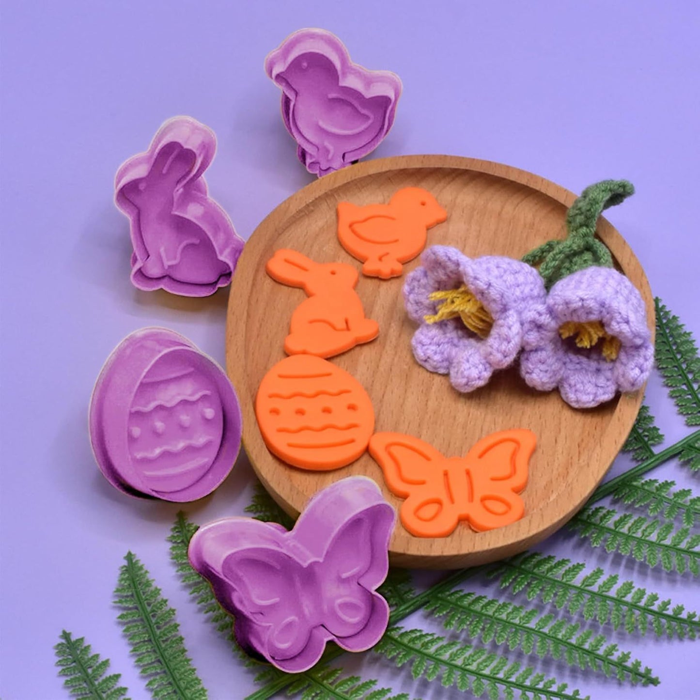 4Pcs Easter Cookie Cutters, Cartoon Easter Cookie Stamps, Cute Bunny Eggs Chick Butterfly Shapes Spring Biscuit Cutters Plastic Kitchen Tool for Fondant Cookie Baking Holiday Birthday Party Supplies