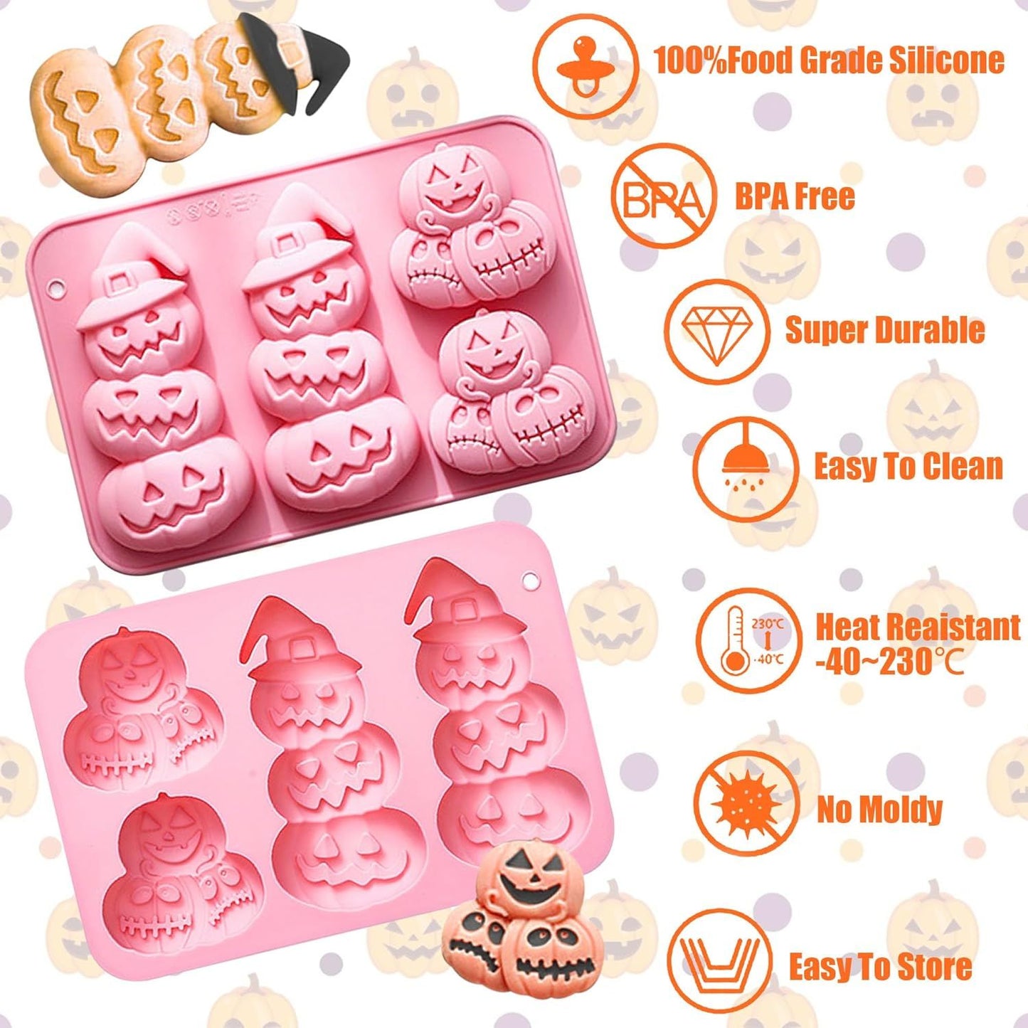 Pumpkin Silicone Mold Halloween Chocolate Candy Molds, Pumpkin Shaped Baking Mold for Halloween Thanksgiving Fall Gummy Jelly Ice Cube Cookies Cake Cupcakes Decorations Soap Candle Making