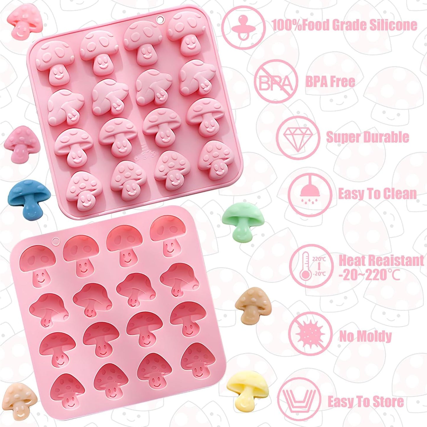 Mushroom Chocolate Mold,16-Cavity Mushroom Silicone Mold Mushroom Shaped Candy Fondant Mold for Chocolate, Candy, Fondant, Polymer Clay, Gummy,Cake Decoration