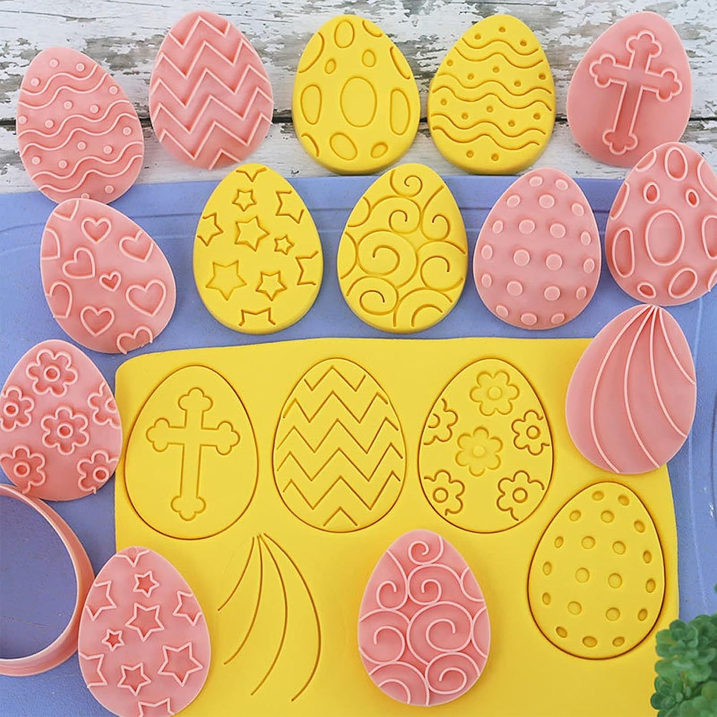 10 Pieces Easter Egg Cookie Cutters Easter Cookie Stamps 3D Plastic Embossing Mold Press Cookie Mould Set Baking Kitchen Tools for Holiday Birthday Party Biscuit Fondant Snacks Making