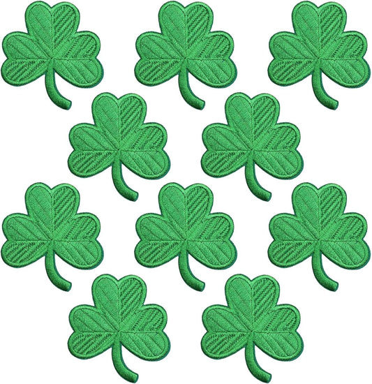 10Pcs Shamrock Iron on Patches, St Patricks Day Iron on Patches, Green Embroidered Emblem Lucky Clover Sew on Appliques for Clothing, Uniforms, Hats, Backpacks, Jackets, Pants, Accessories