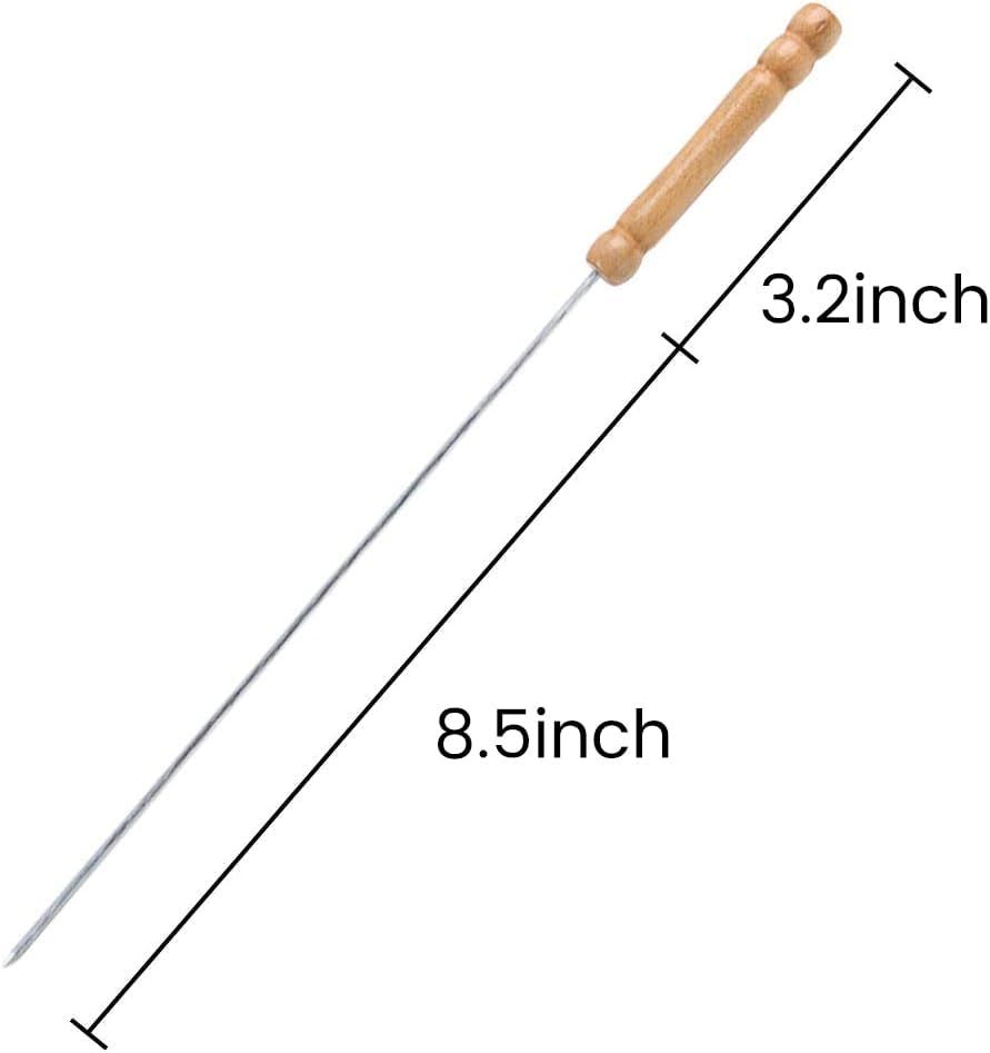 12 PCS Skewers for Grilling, Kabob Skewers with Wood Handle, Reusable BBQ Barbecue Sticks for Marshmallow, Hot Dog, Meat, Vegetable, Camping Cookware Grill Cooking, 11.7" (Including Handle)