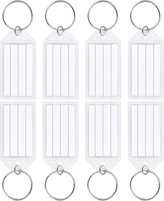 24 PCS Tough Key Tags with Labels, Key Chain Tags with Transparent Covers & Split Rings for Luggage, Office, Travel, Gifts, Item Identification, Organization, DIY, Personalization