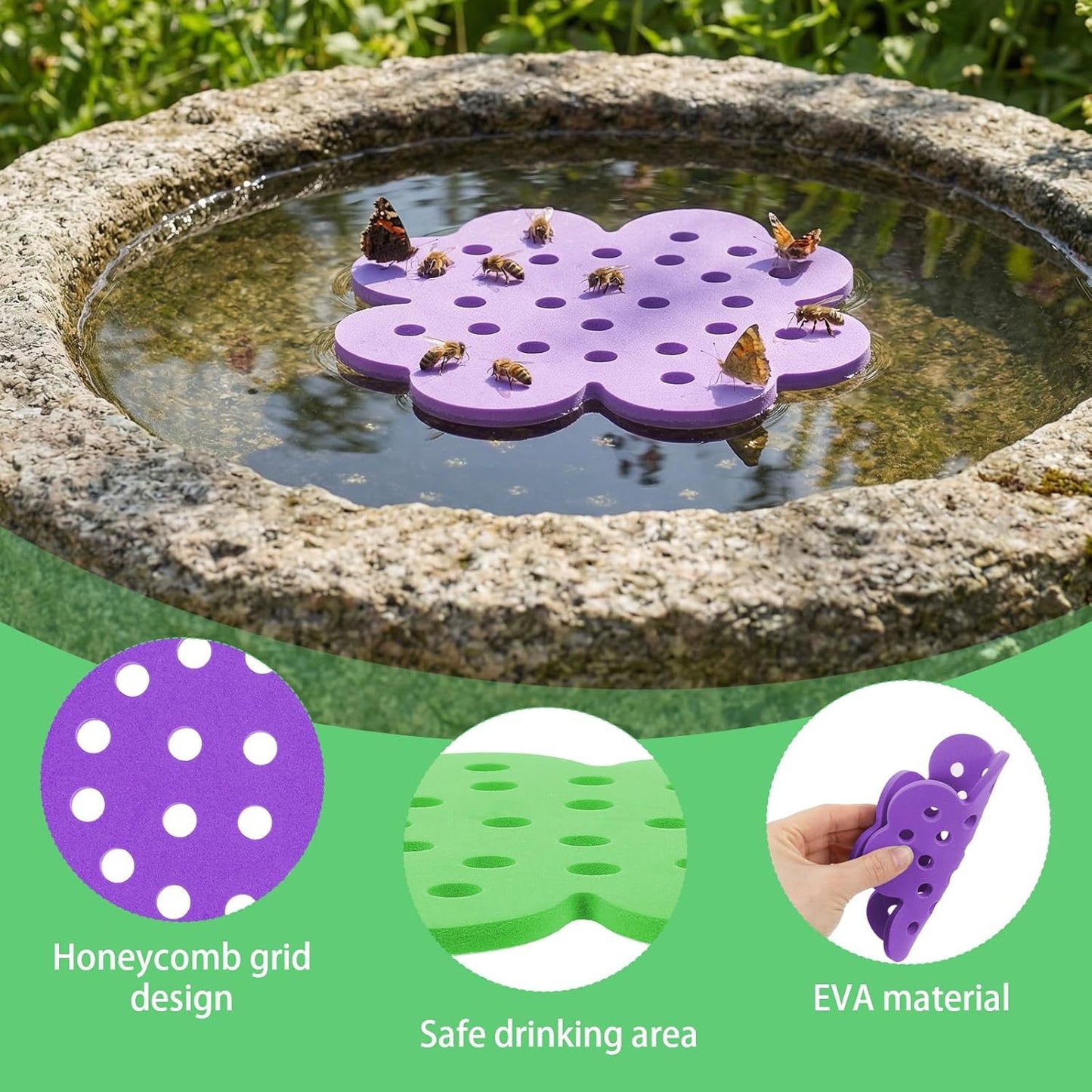 4 Pack Floating Bee Watering Station for Garden, 5.51 Inch Eva Foam Floating Bee Island, Butterfly and Bee Baths, Outdoor Honeybee Feeder for Feeding Thirsty Pollinators