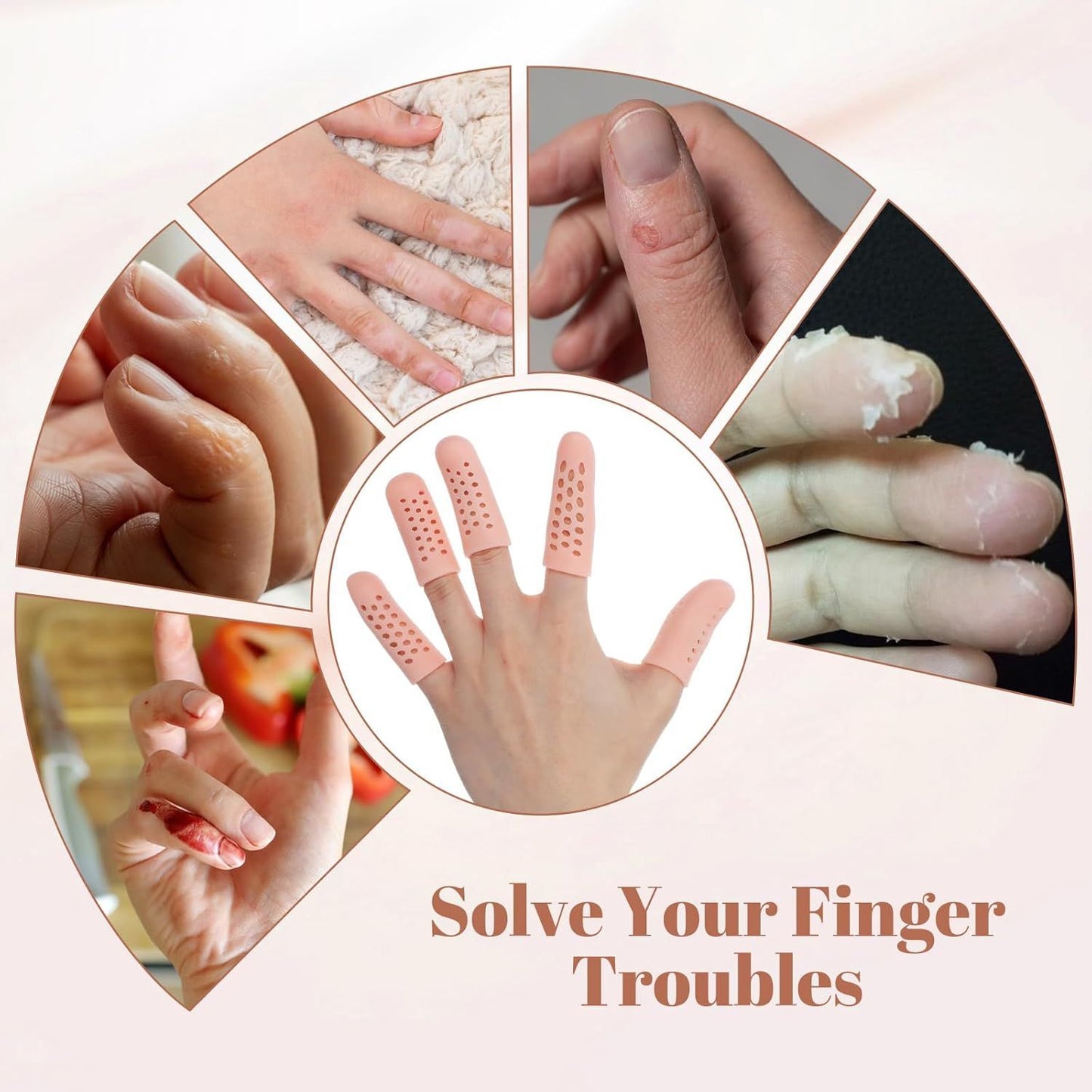20PCS Gel Finger Cots with Air Holes, Silicone Finger Protectors Fingers Covers for Wounds Breathable Thumb Protector Gloves for Fingers Cracking Trigger Arthritis Pain Relief