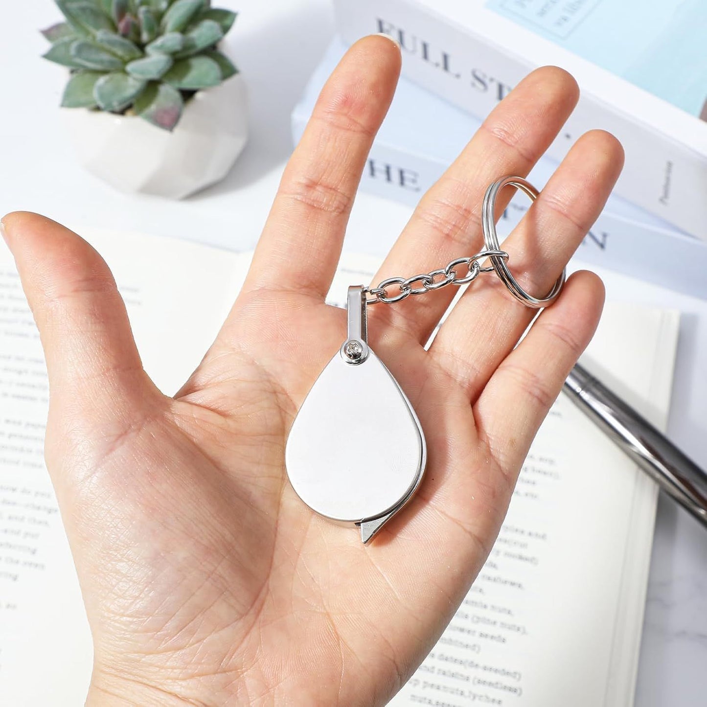 2 Pcs 10x Mini Pocket Magnifying Glass, Small Rotating Folding Jewelry Loupe, Stainless Steel Portable Pocket Magnifier with Keychain for Reading, Coin, Jewelry or Exploring (Silver, Boxed)