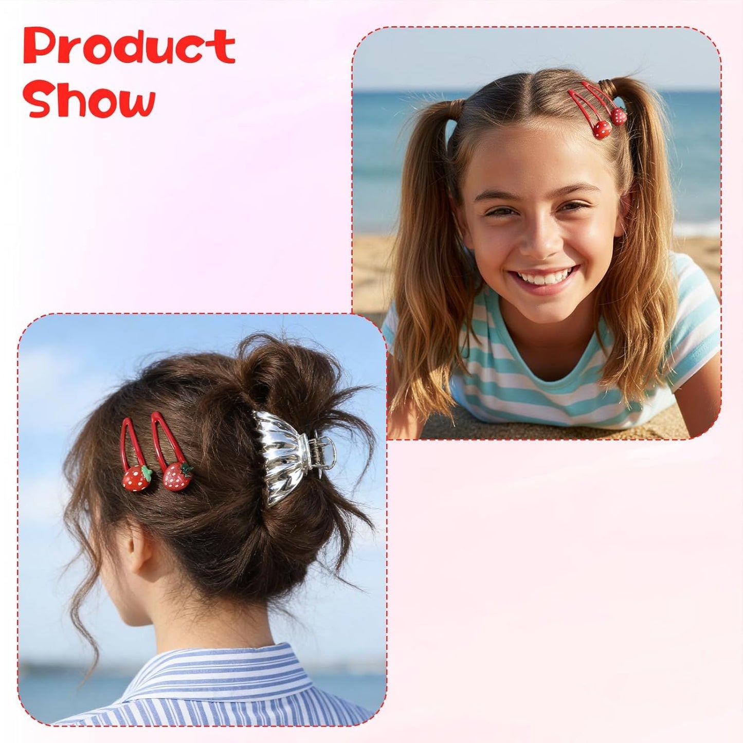 8PCS Small Strawberry Hair Clips, Metal Snap Hair Clips for Women Girls, Cute Hairs Barrettes Cute Strawberry Hairs Accessories for Girls Toddlers Kids and Teens Gifts Red