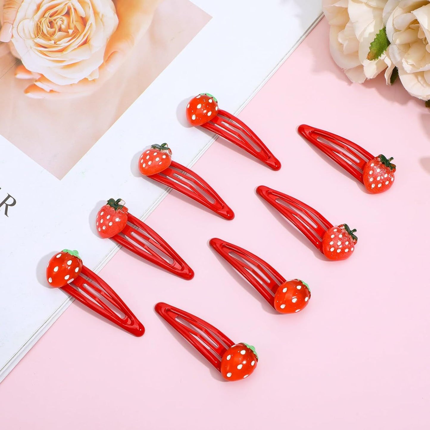 8PCS Small Strawberry Hair Clips, Metal Snap Hair Clips for Women Girls, Cute Hairs Barrettes Cute Strawberry Hairs Accessories for Girls Toddlers Kids and Teens Gifts Red