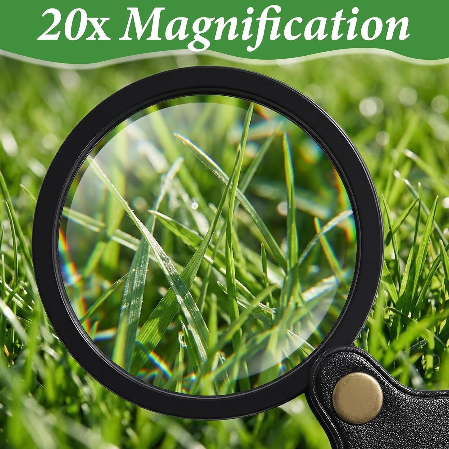 20X Pocket Magnifier, Pocket Jewelry Magnifying Glass, Rotating and Folding Small Magnifying Glass for Seniors Student Reading, Inspection, Coin, Jewelry or Exploring (Black, Boxed)