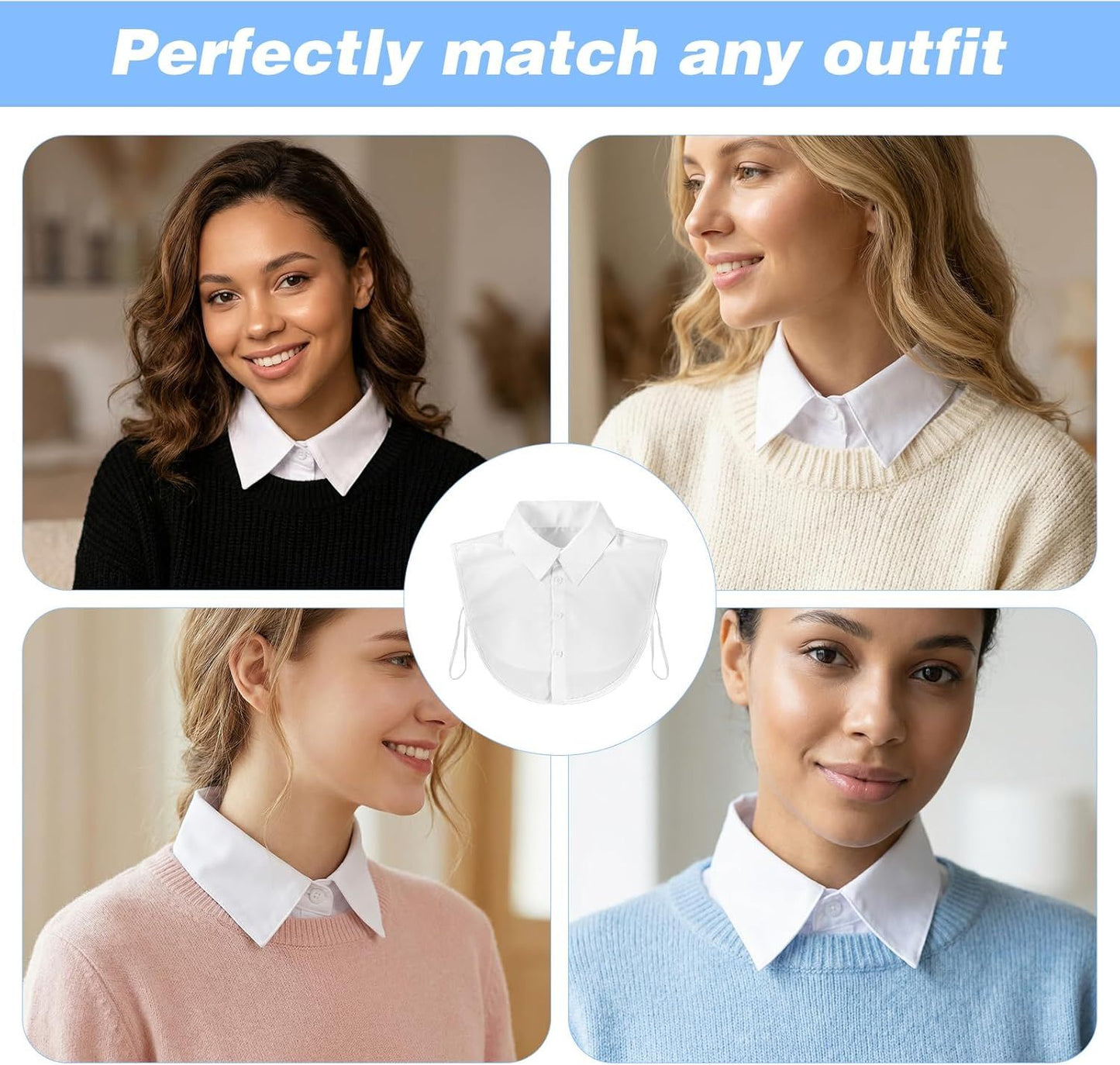 White Fake Collar for Women, Detachable Dickey Collar, Faux Collars Blouse Half Shirt Collars Tops for Daily Graduation Halloween Winter Christmas