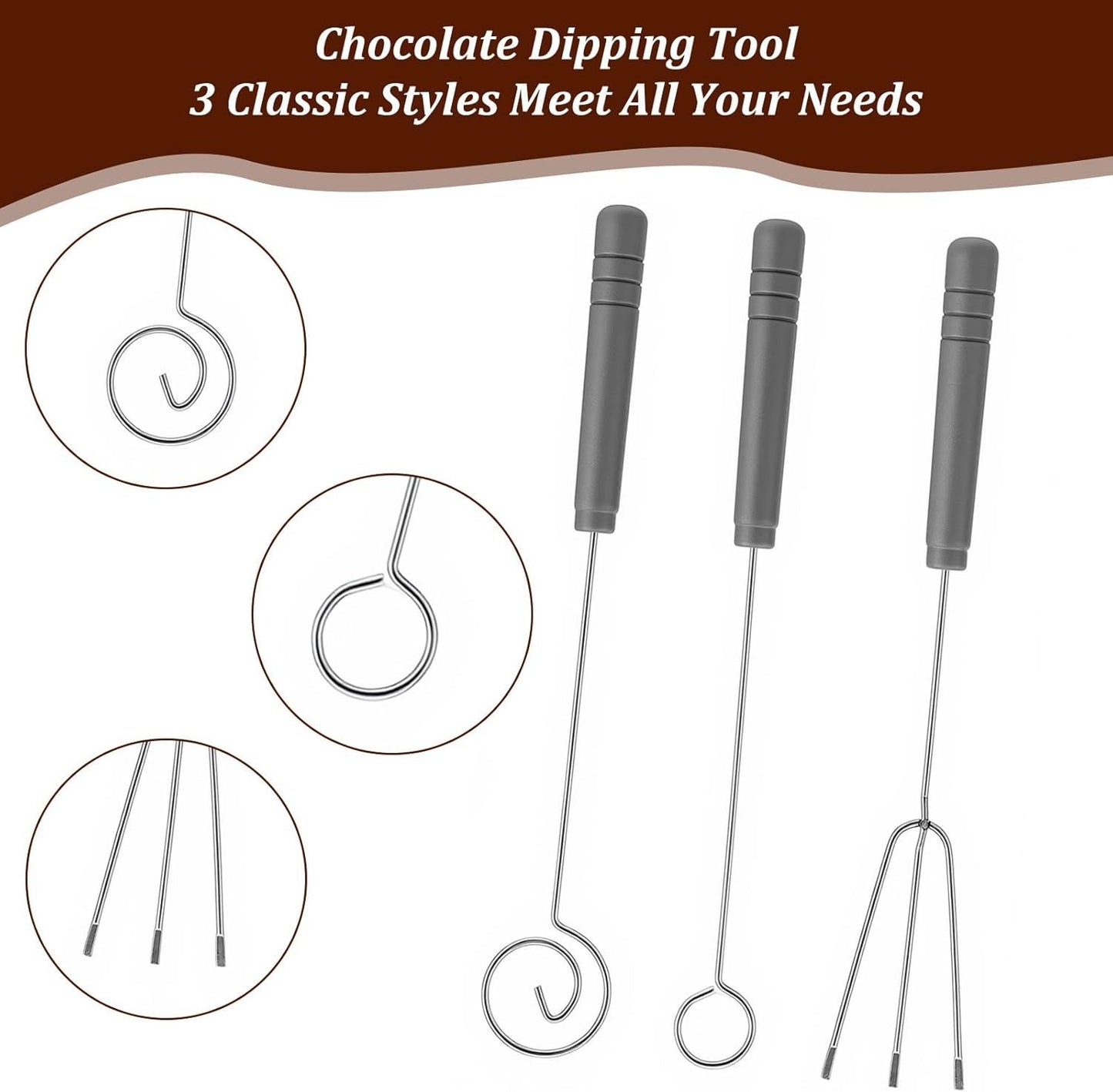 3PCS Chocolate Dipping Tools, Stainless Steel Candy Dipping Tools Set, Chocolate Dip Fork Baking Supplies, Cooking Supplie for Home Bakers Dishwasher Safe