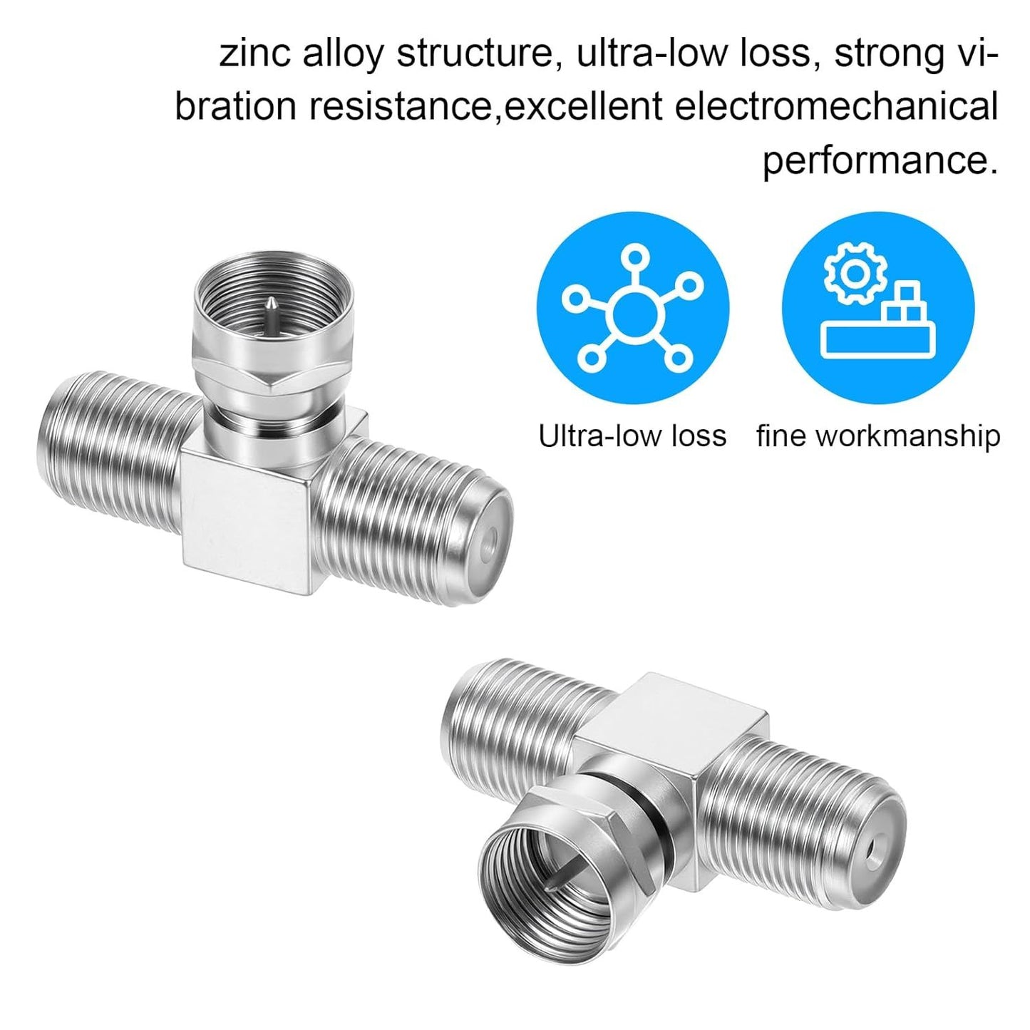 2 Pack Coaxial Cable Splitter, 2 in 1 Out TV Splitter, F Type RG6 Male to 2 Female, 3 Way Coaxial Cable Connector T Adapter for TV, Satellite, Antenna & Cable Box