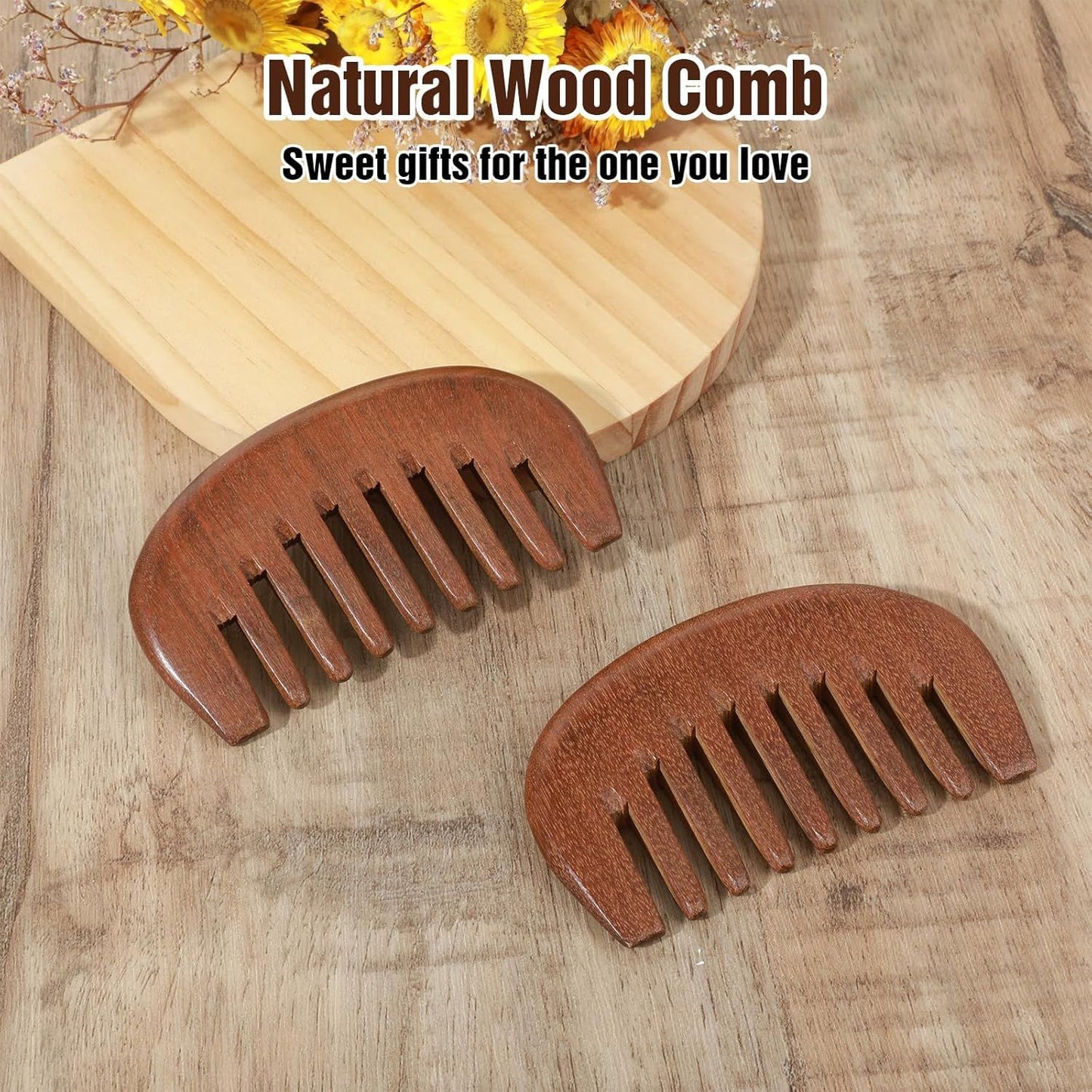 Matwses 2 Pcs Natural Wooden Hair Comb, Wooden Wide Tooth Comb, Vintage Wood Scalp Massage Combs for Women and Men Detangling (3.86×2.17in)