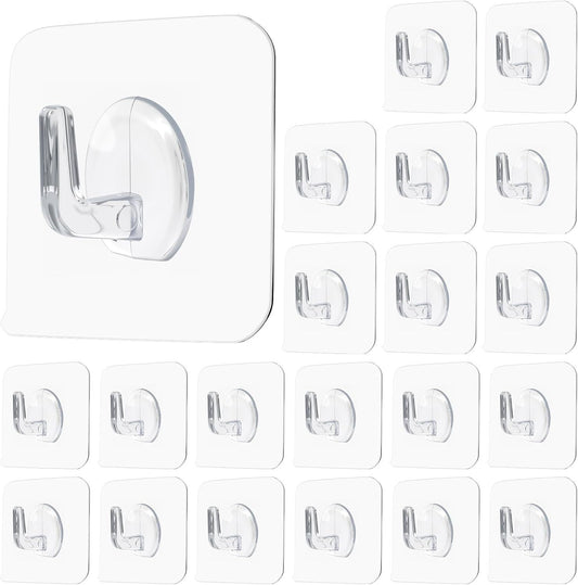 20PCS Self Adhesive Hooks for Hanging, Wall Hooks Transparent Waterproof Sticky Hook for Keys, Bathroom, Shower, Outdoor, Kitchen, Door, Home Improvement, Utility
