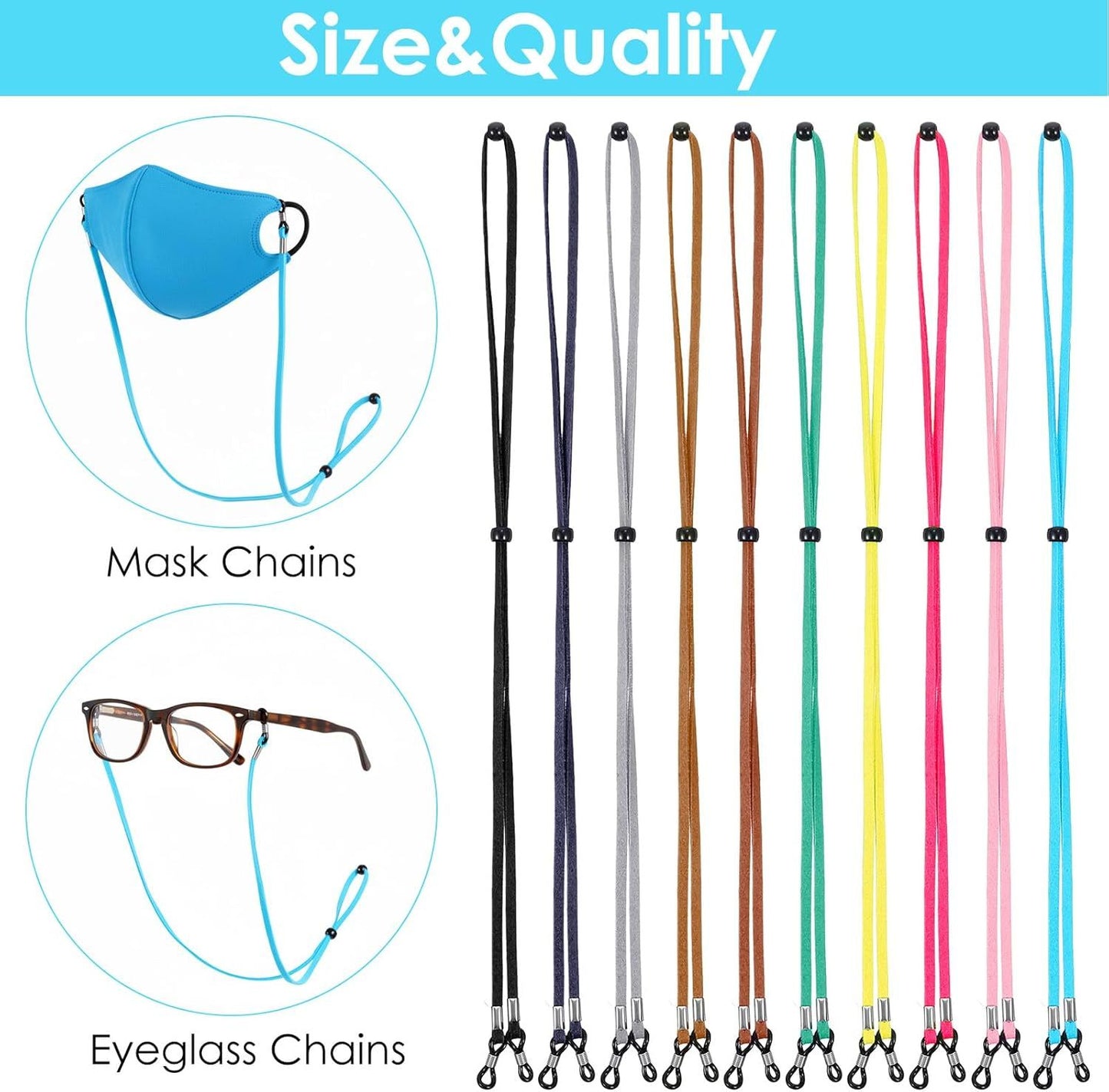 10 Pcs Adjustable Eye Glasses Holders Around Neck, Eyeglasses Straps, Sunglass Glasses Chain, Eyeglass Lanyard for Women Men & Kids (Colorful)