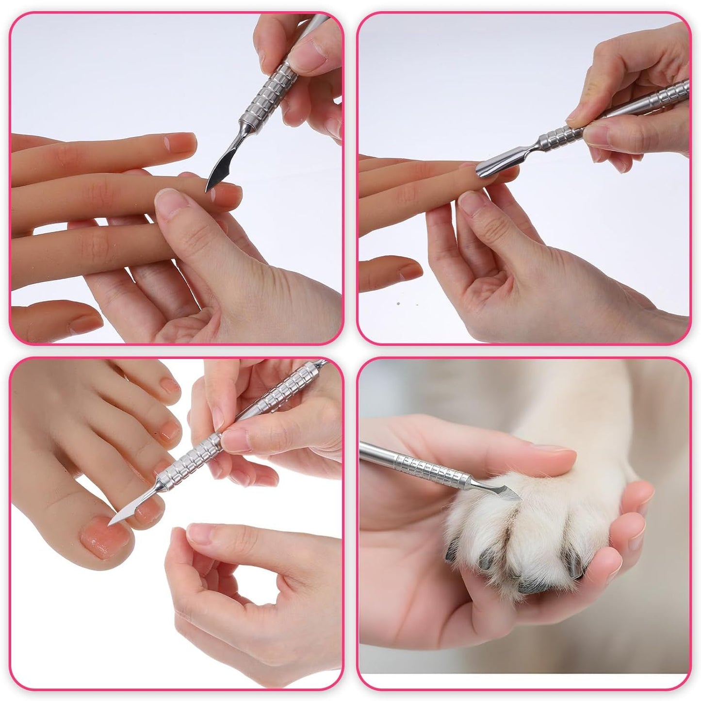 Dual Head Nail Cuticle Pusher Tool, Nail Scraper Stainless Steel Curved & Chisel Edge for Women Home Manicure Pedicure Tools Professional Tool for Cuticle Work (Silver)