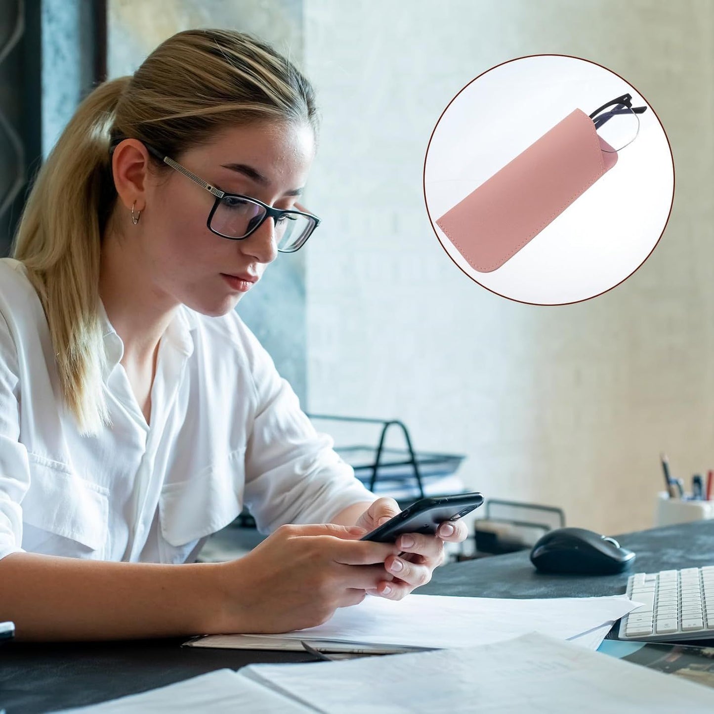 8 Pack Soft Glasses Case, 6.89 X 2.95 Inch Soft Leather Glasses Pouch, Portable Thin Eyeglasses Case for Women Men Travelling Reading