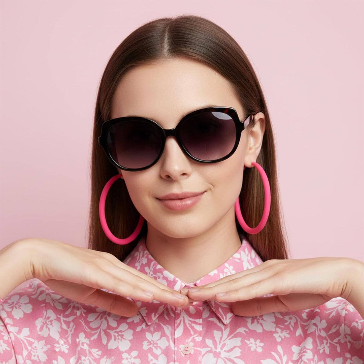 Neon Hoop Earrings for Women, 80s 90s Hoop Earring Big Earrings Retro Neon Earring for Party Outfits Y2k Jewelry Accessories Hot Pink