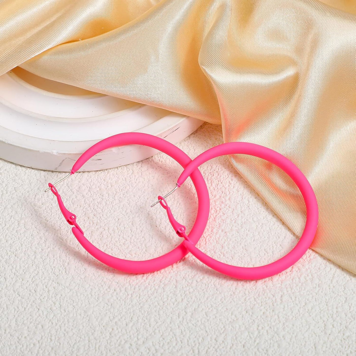 Neon Hoop Earrings for Women, 80s 90s Hoop Earring Big Earrings Retro Neon Earring for Party Outfits Y2k Jewelry Accessories Hot Pink