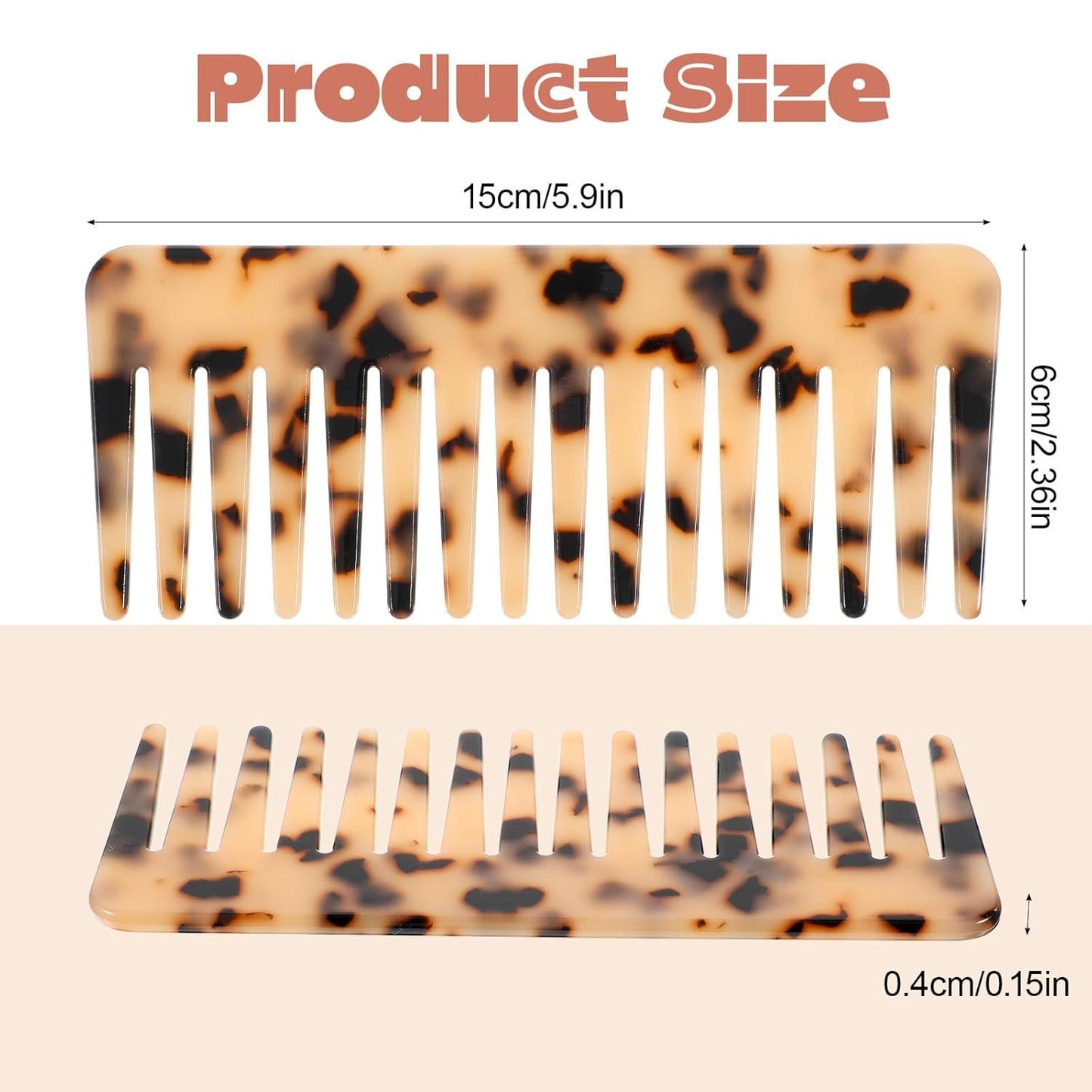 2PCS Large Wide Tooth Combs for Curls, Tortoise Shell Comb, Large Detangling Comb Cellulose Detangler Combs for Women Thick Curly Wavy Wet Dry Hair (Tortoise Shell, Ivory)